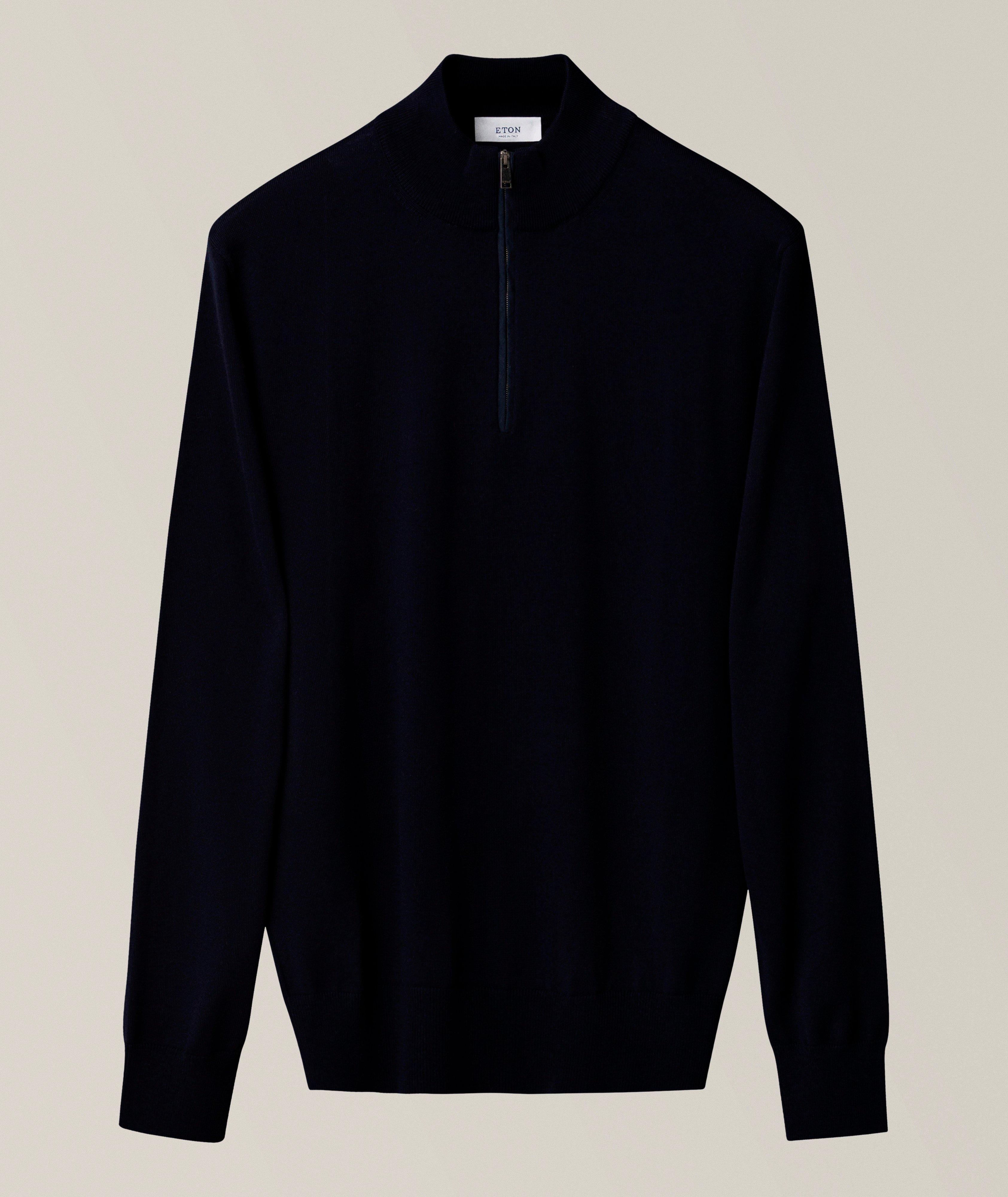 Eton ETON DK BLUE MERINO QUARTER ZIP KNIT SWEATER
