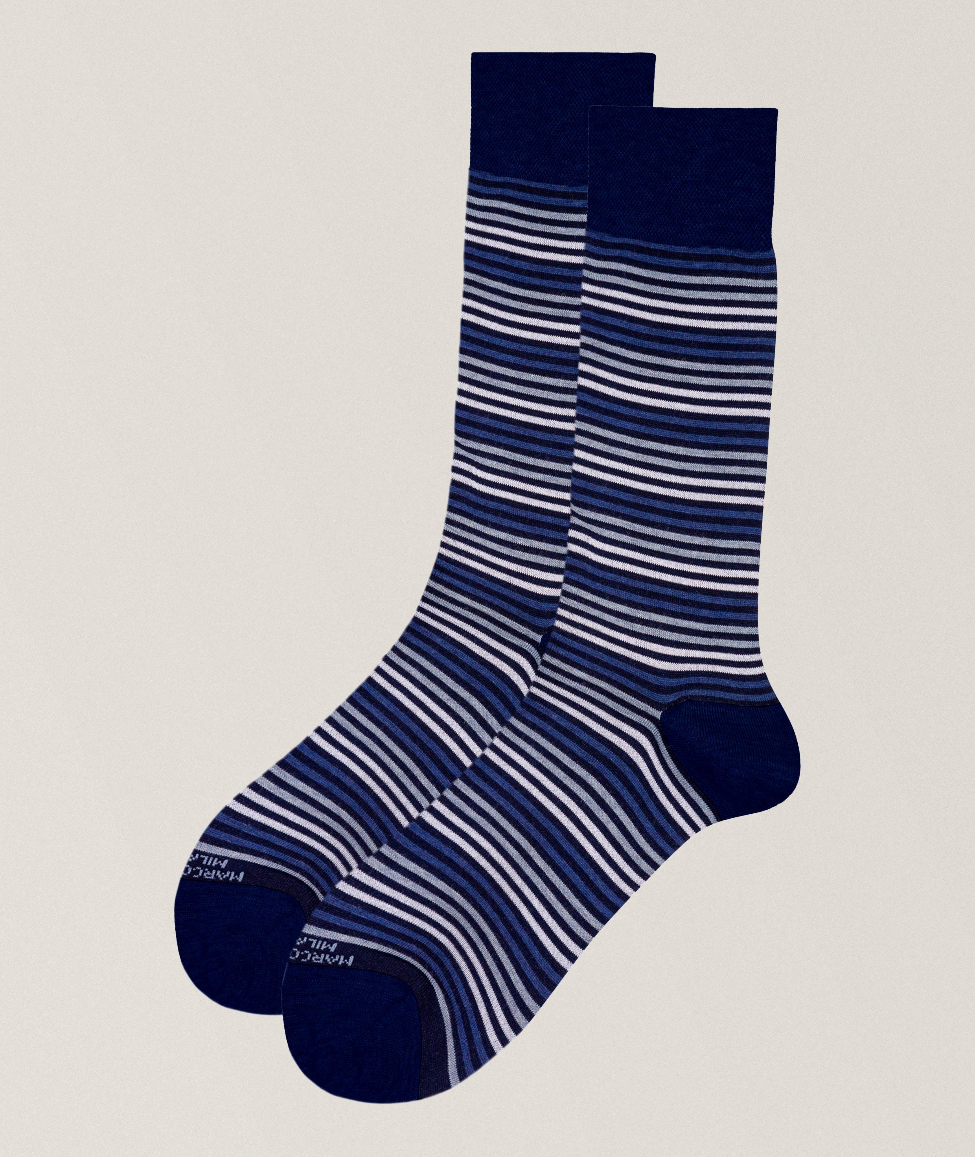 Marcoliani Striped Pima Cotton-Blend Dress Socks