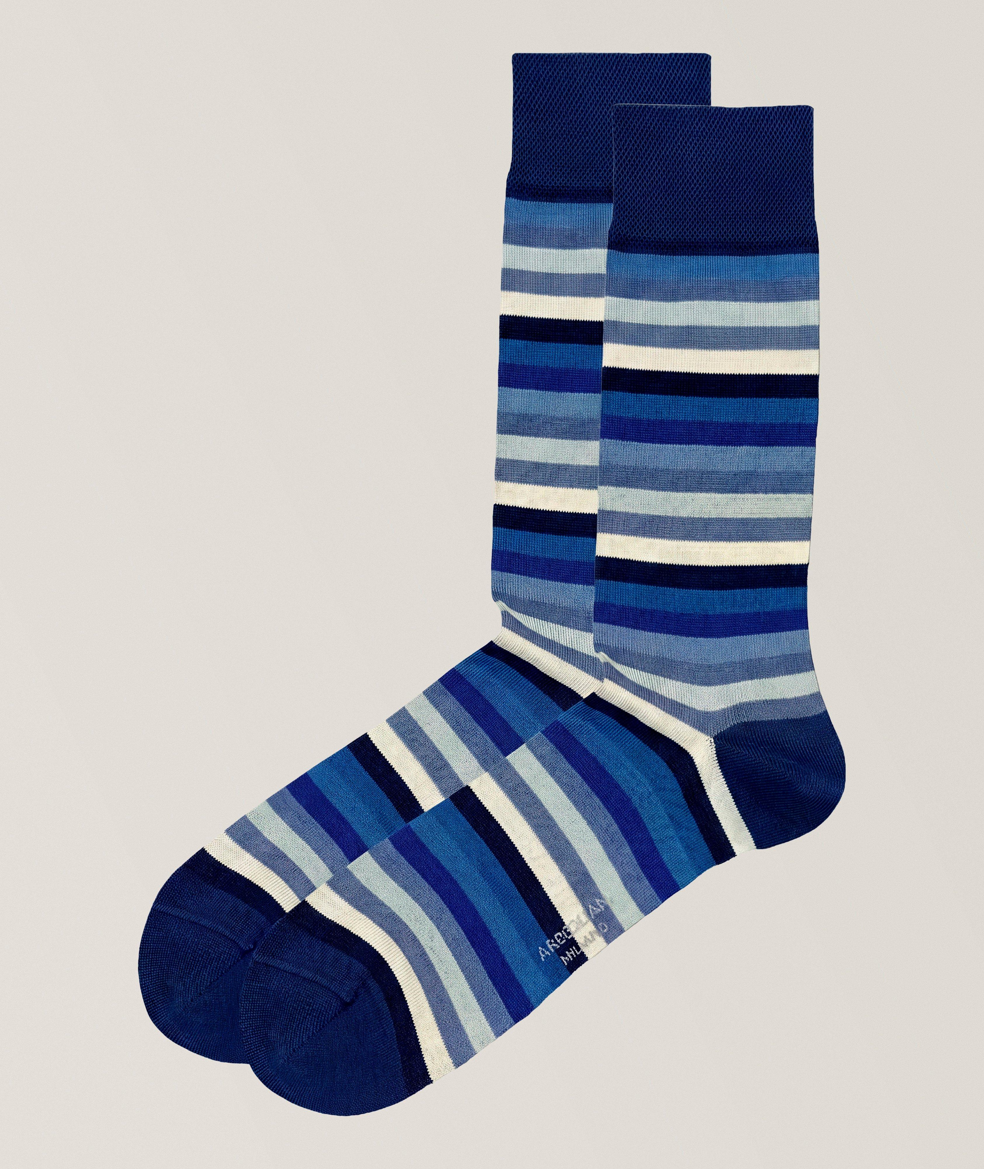 Marcoliani Striped Pima Cotton-Blend Dress Socks