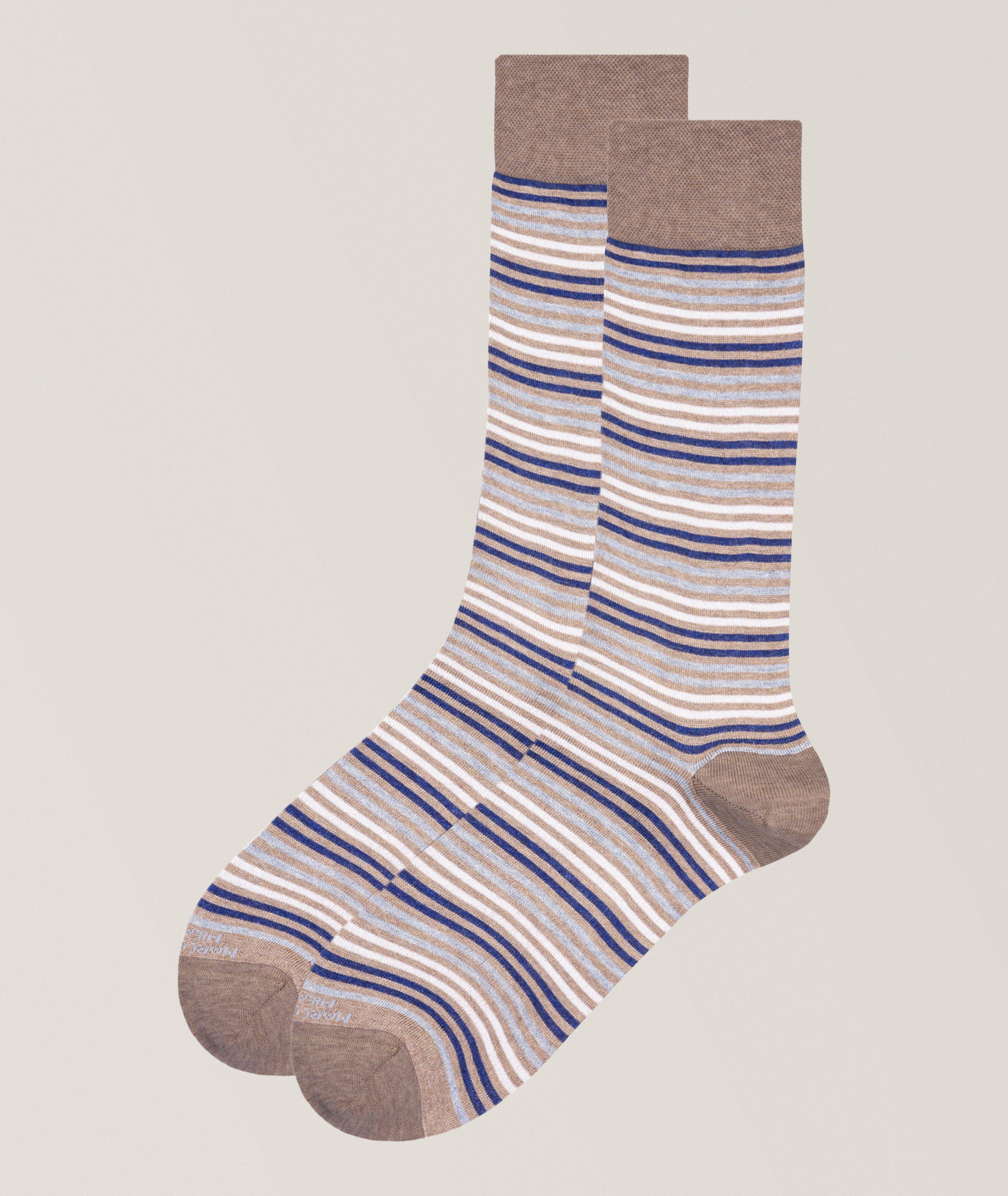 Marcoliani Striped Pima Cotton-Blend Dress Socks