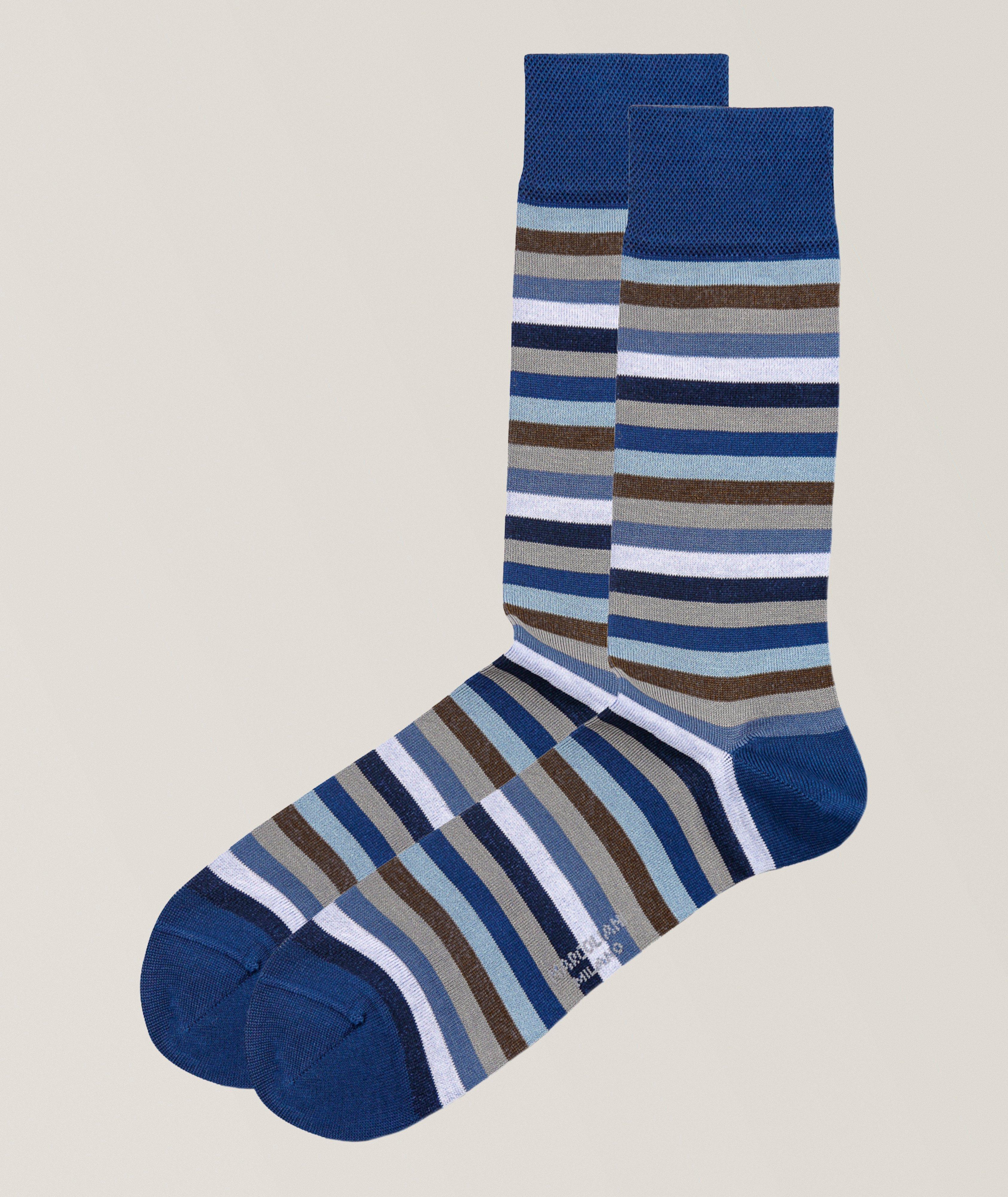 Marcoliani Striped Pima Cotton-Blend Dress Socks