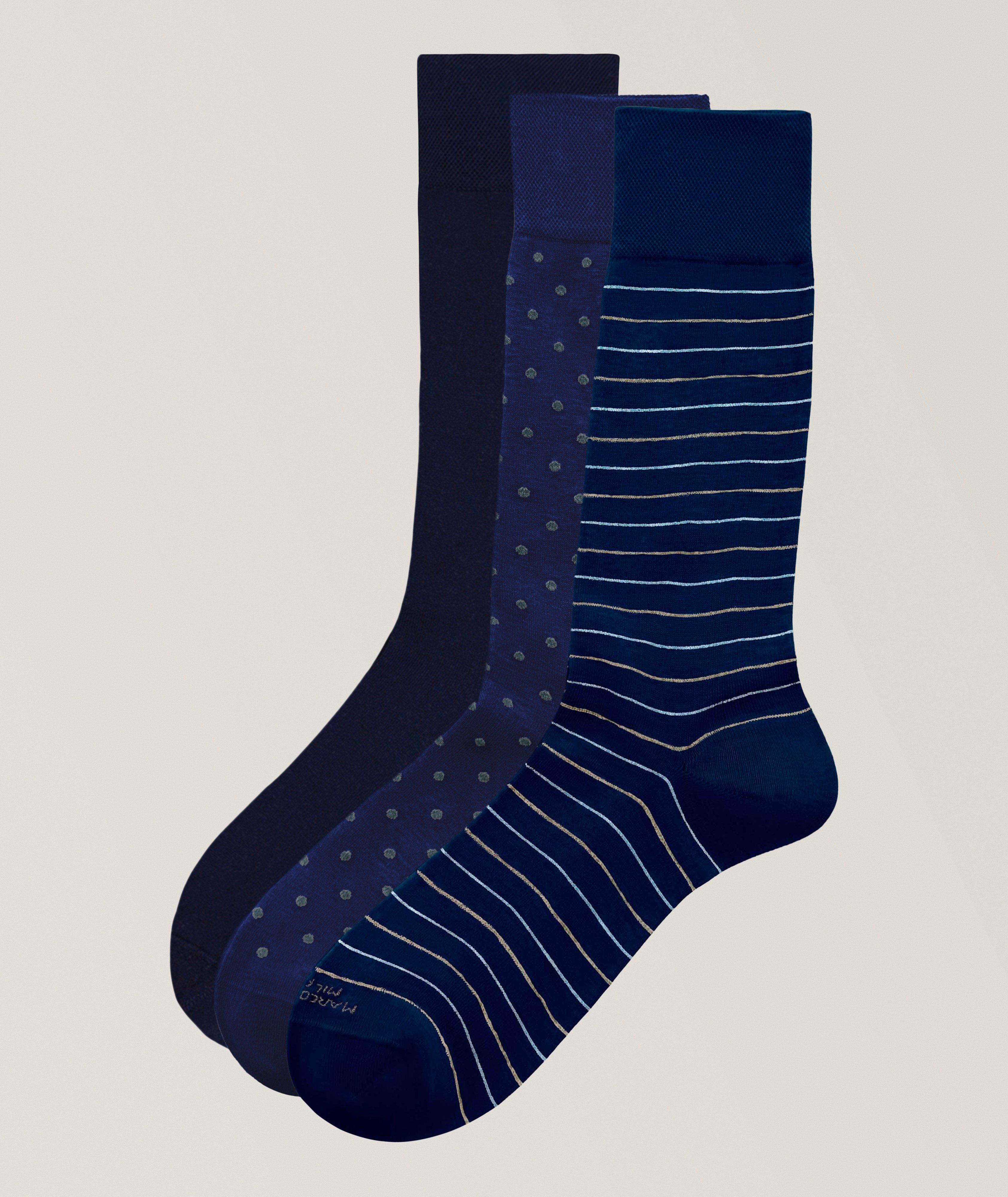 Marcoliani Three-Pack Pima Cotton-Blend Luxury Socks