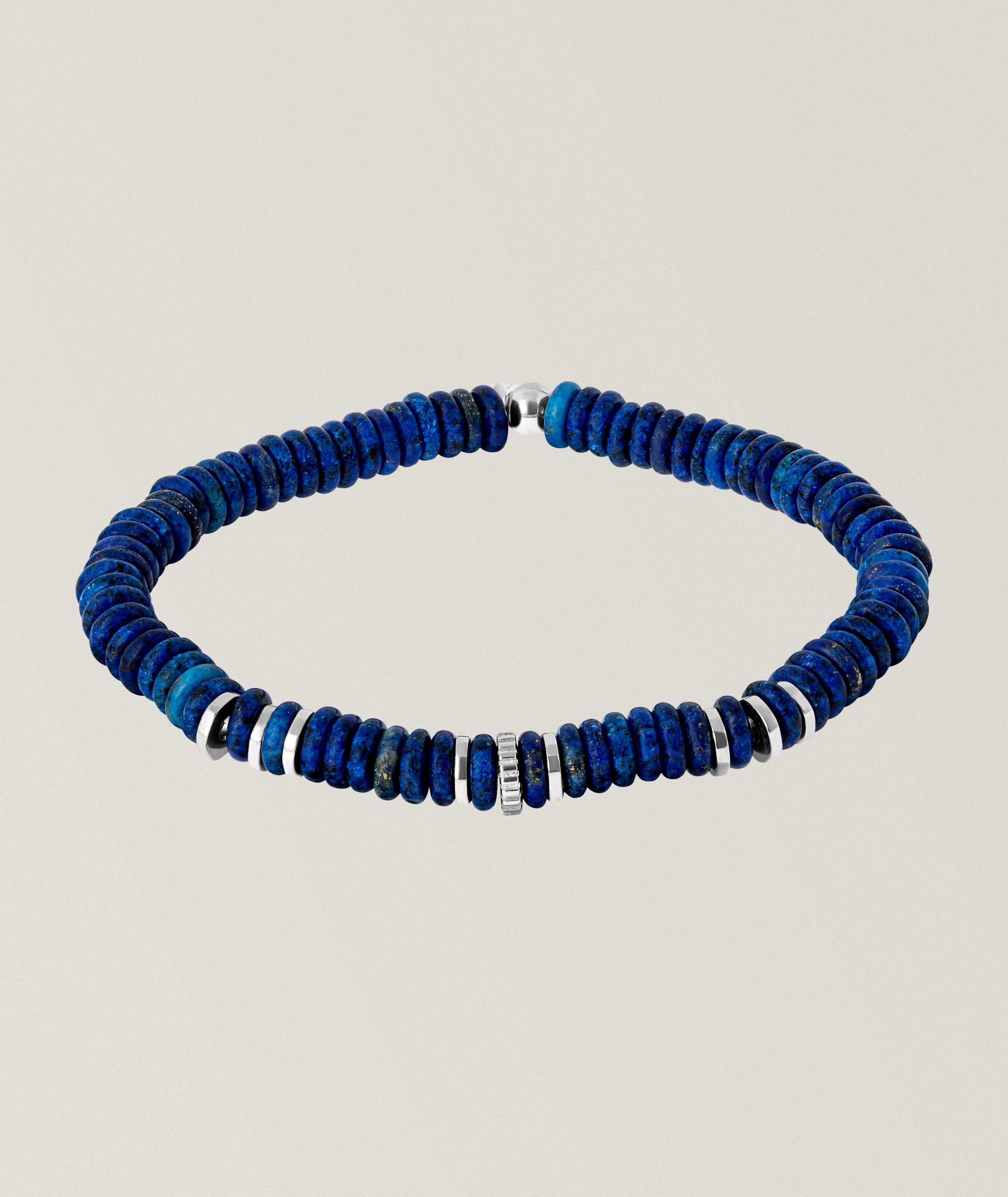 Tateossian Polished Sterling Silver Wood-Shell Disc Bracelet