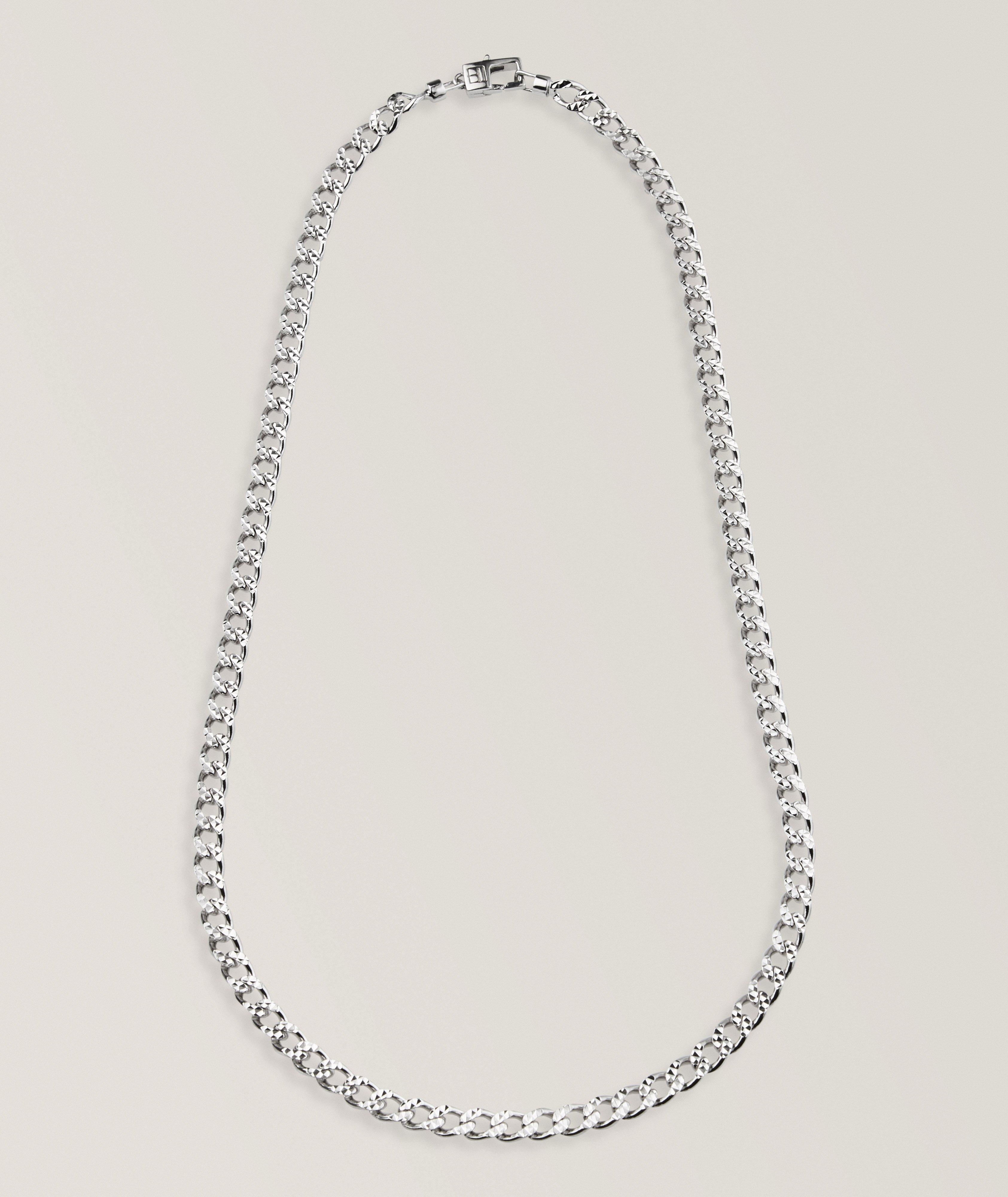 Tateossian Collier plaqué-rhodium chaîne gourmette martelée