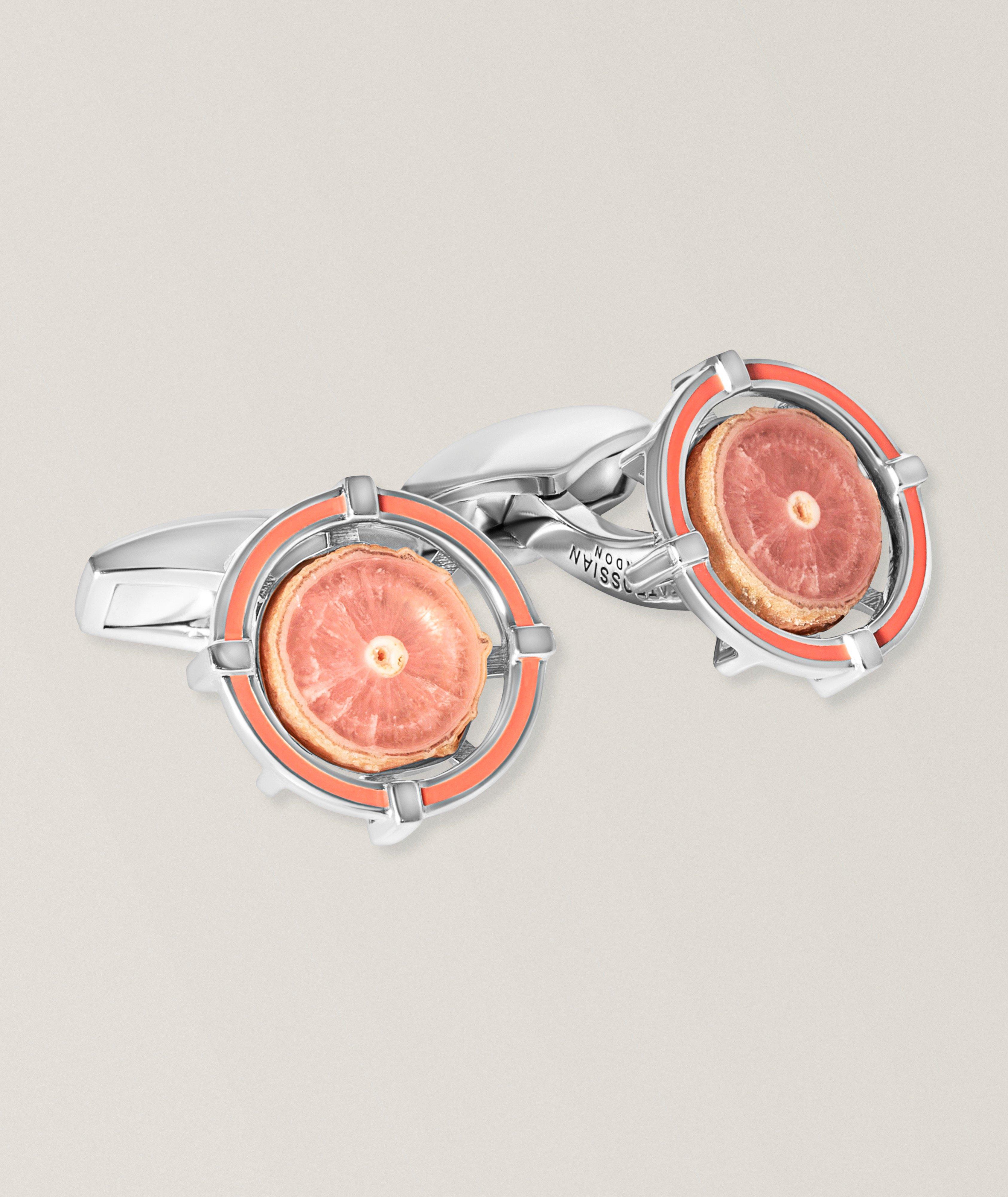 Tateossian Rhodochrosite Stalactite Sterling Silver Cufflinks