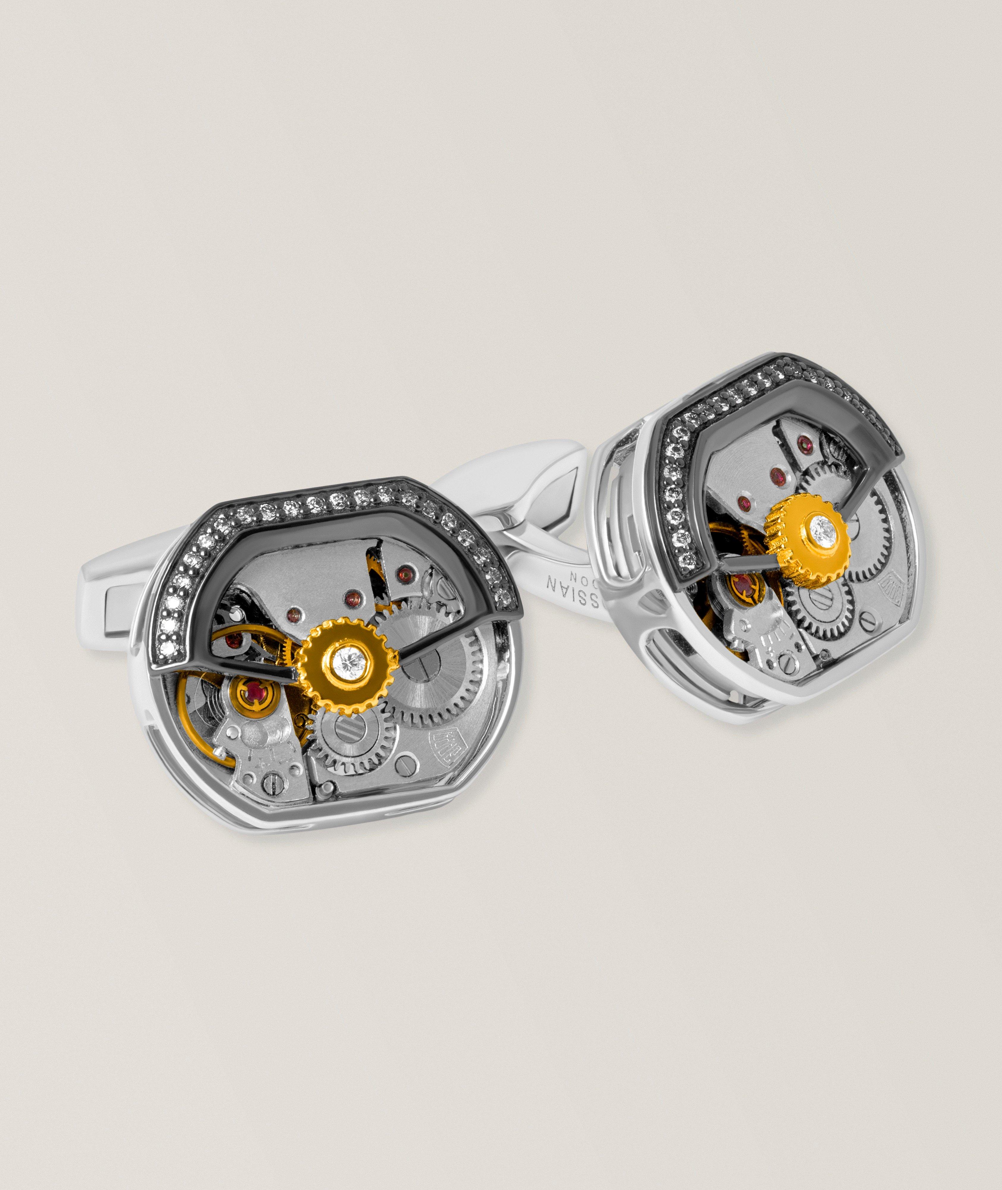 Tateossian Diamond Tonneau Skeleton Cufflinks