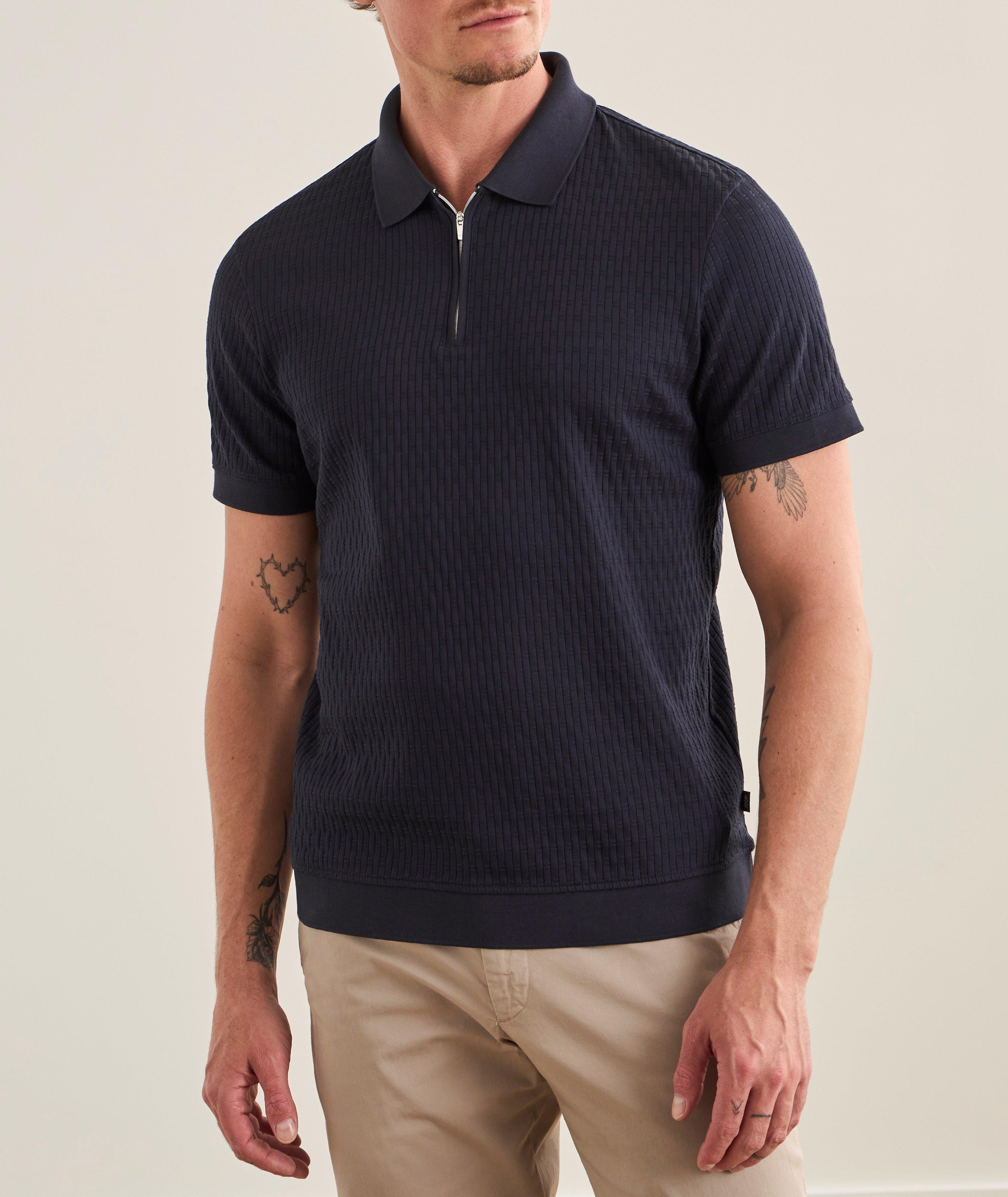 JOOP! Textured Cotton Knit Quarter-Zip Polo | Polos | Harry Rosen