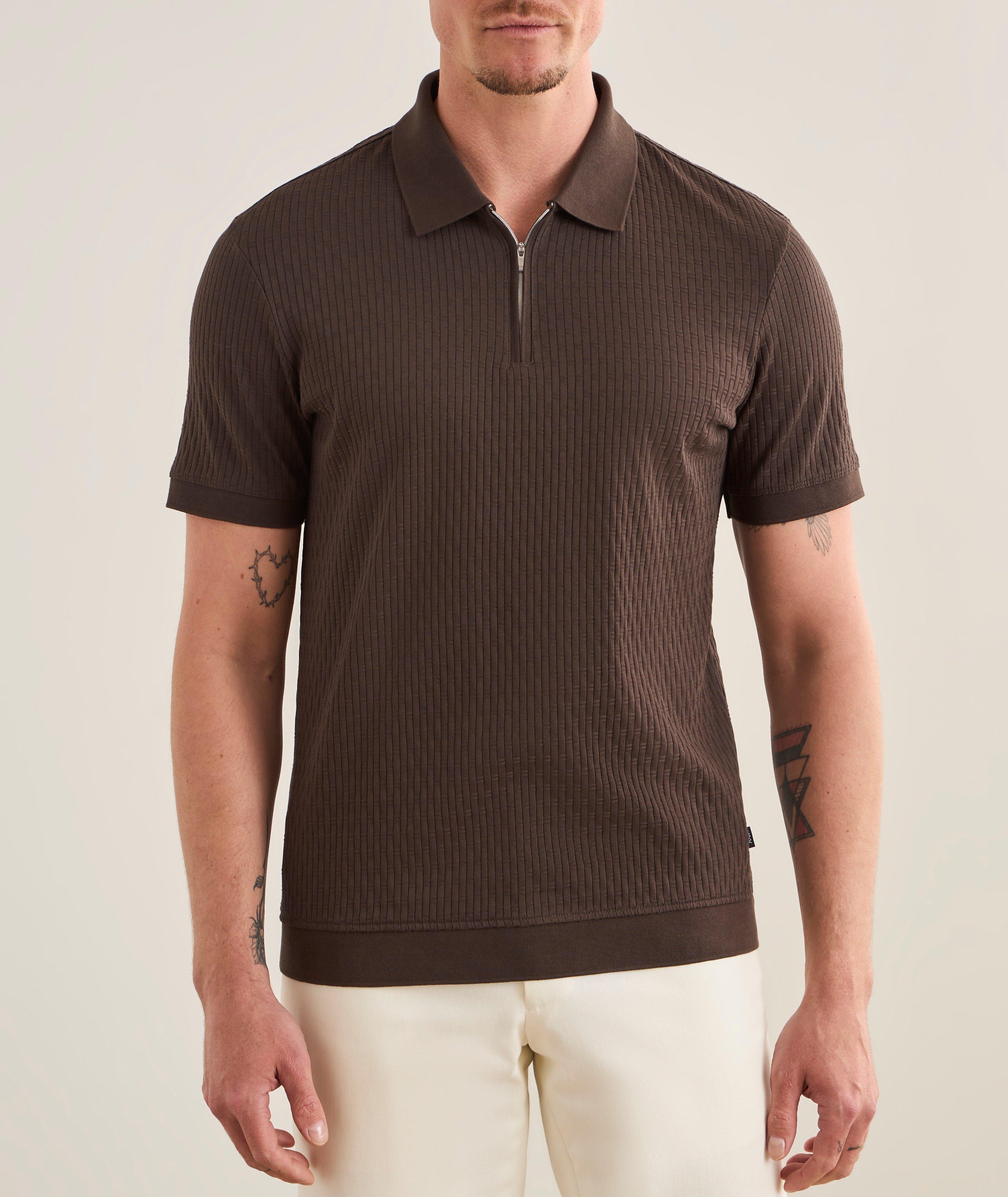Textured Cotton Knit Quarter-Zip Polo  image 1