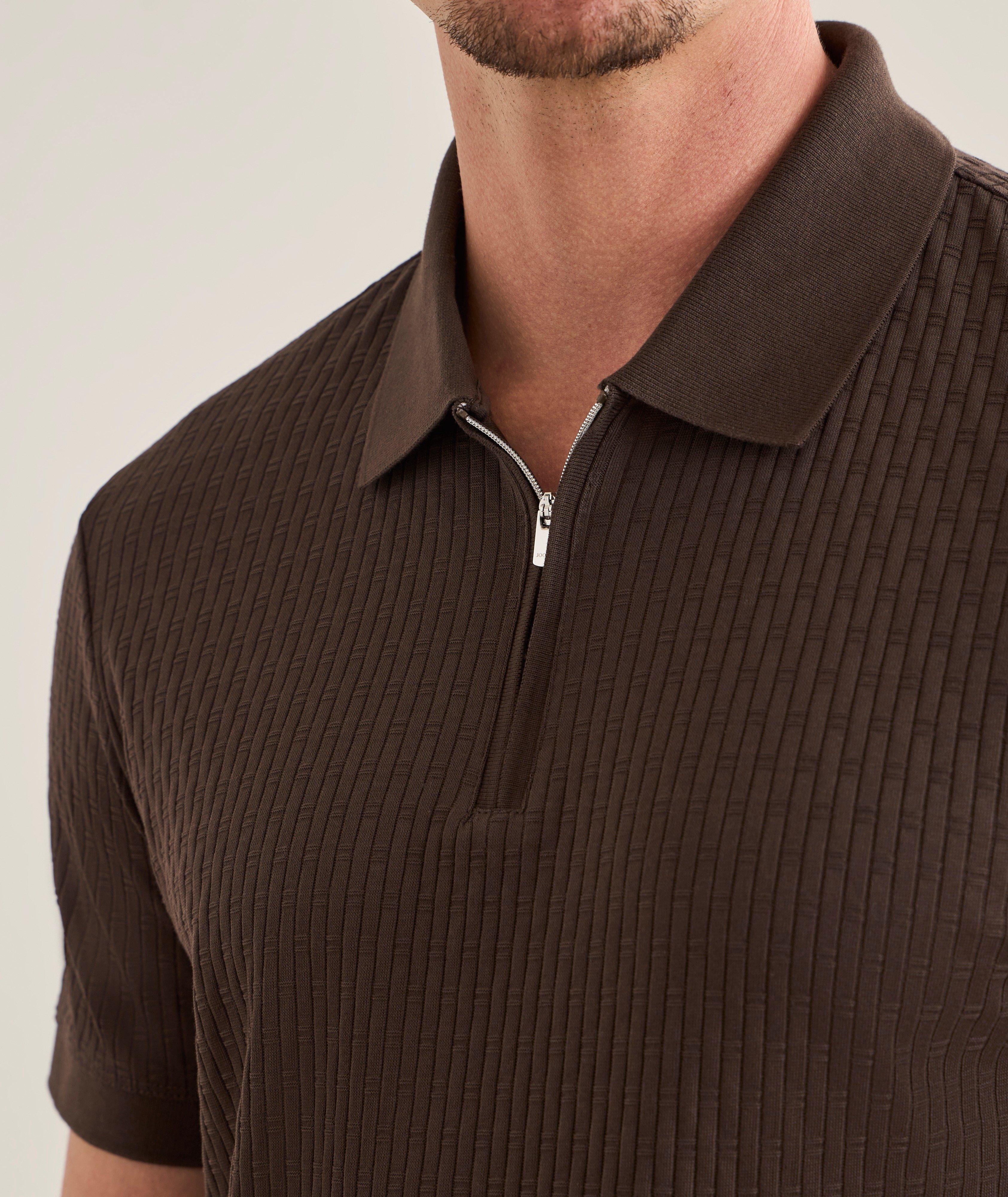 Textured Cotton Knit Quarter-Zip Polo  image 3