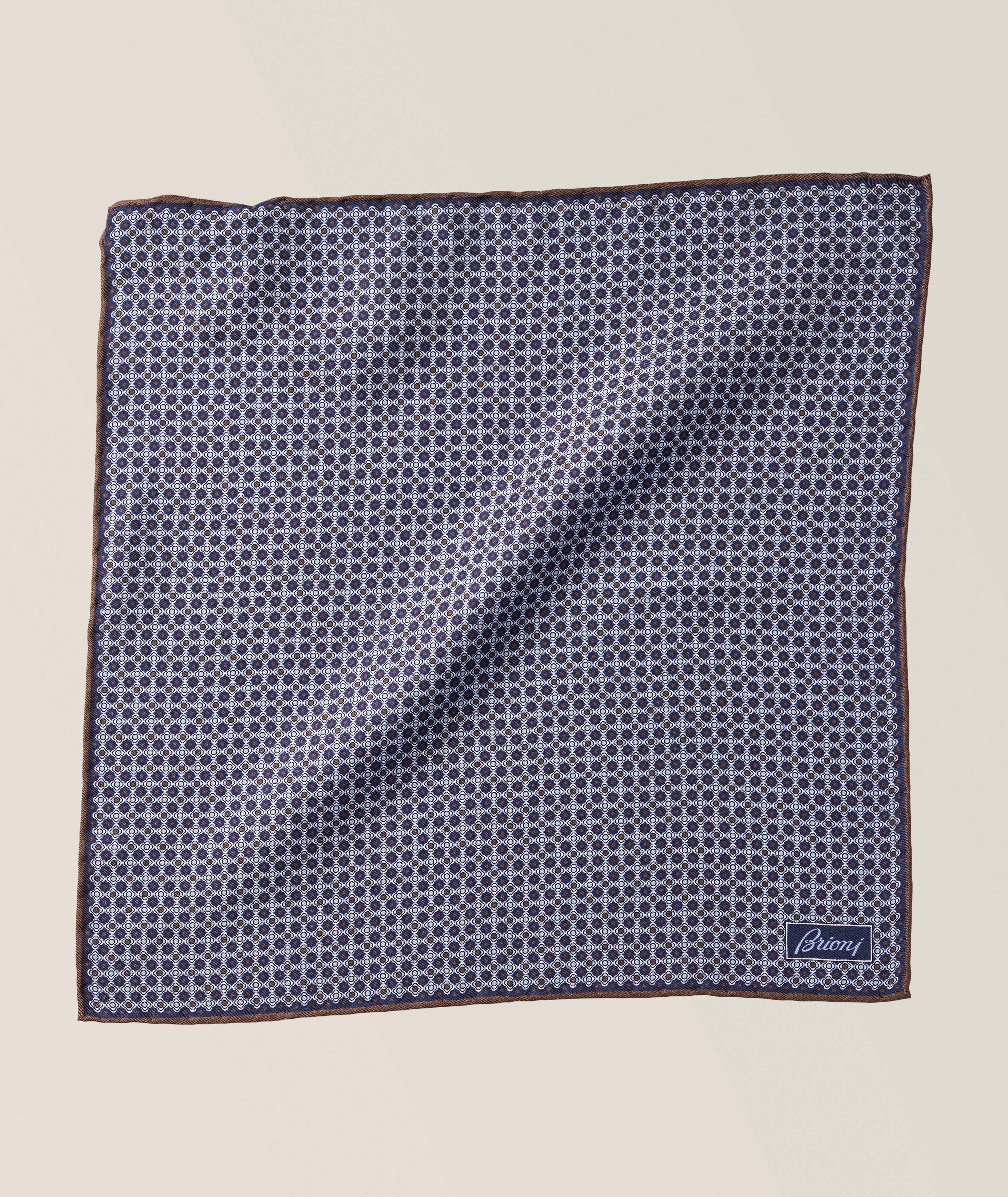 Brioni Medallion Tile Silk Pocket Square