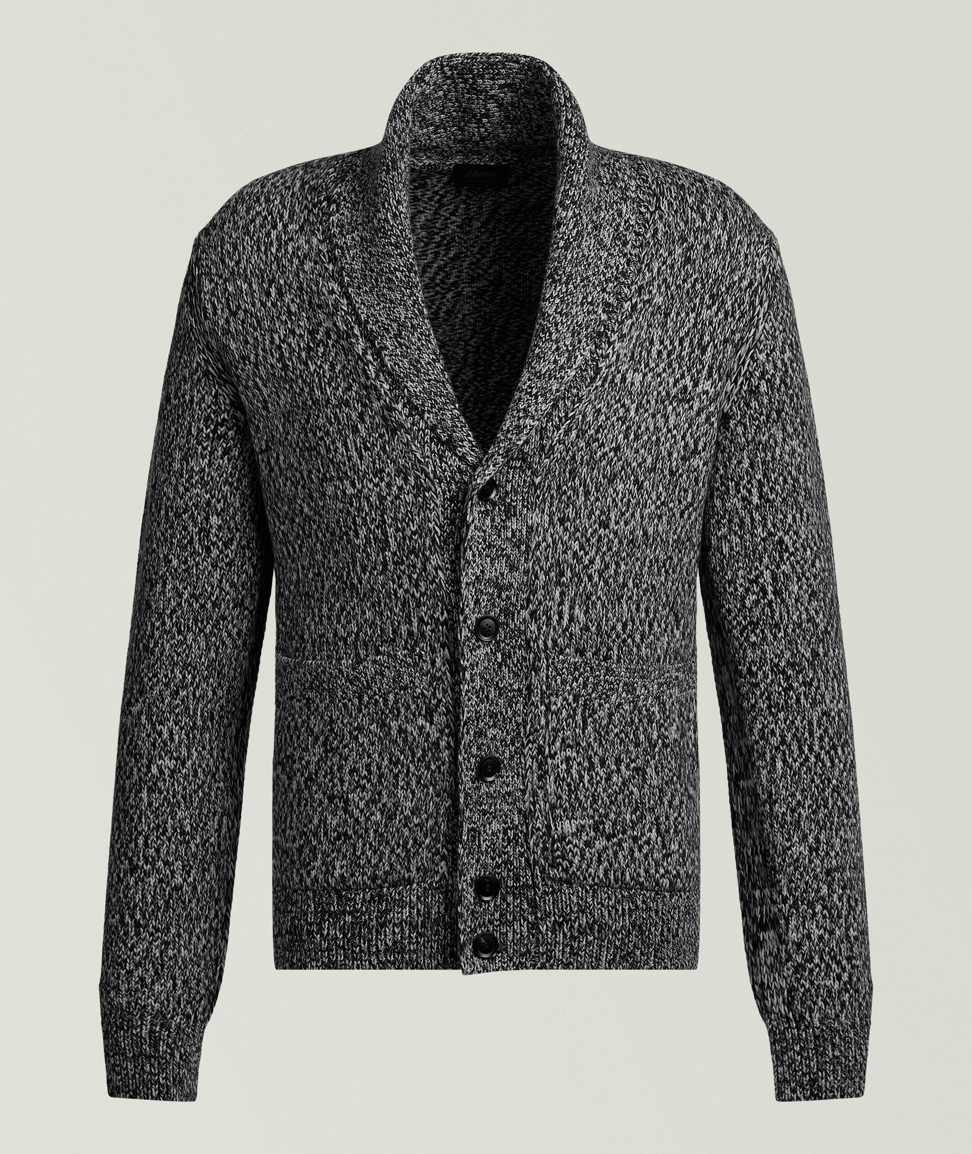 Brioni Mélange Wool Shawl Cardigan 