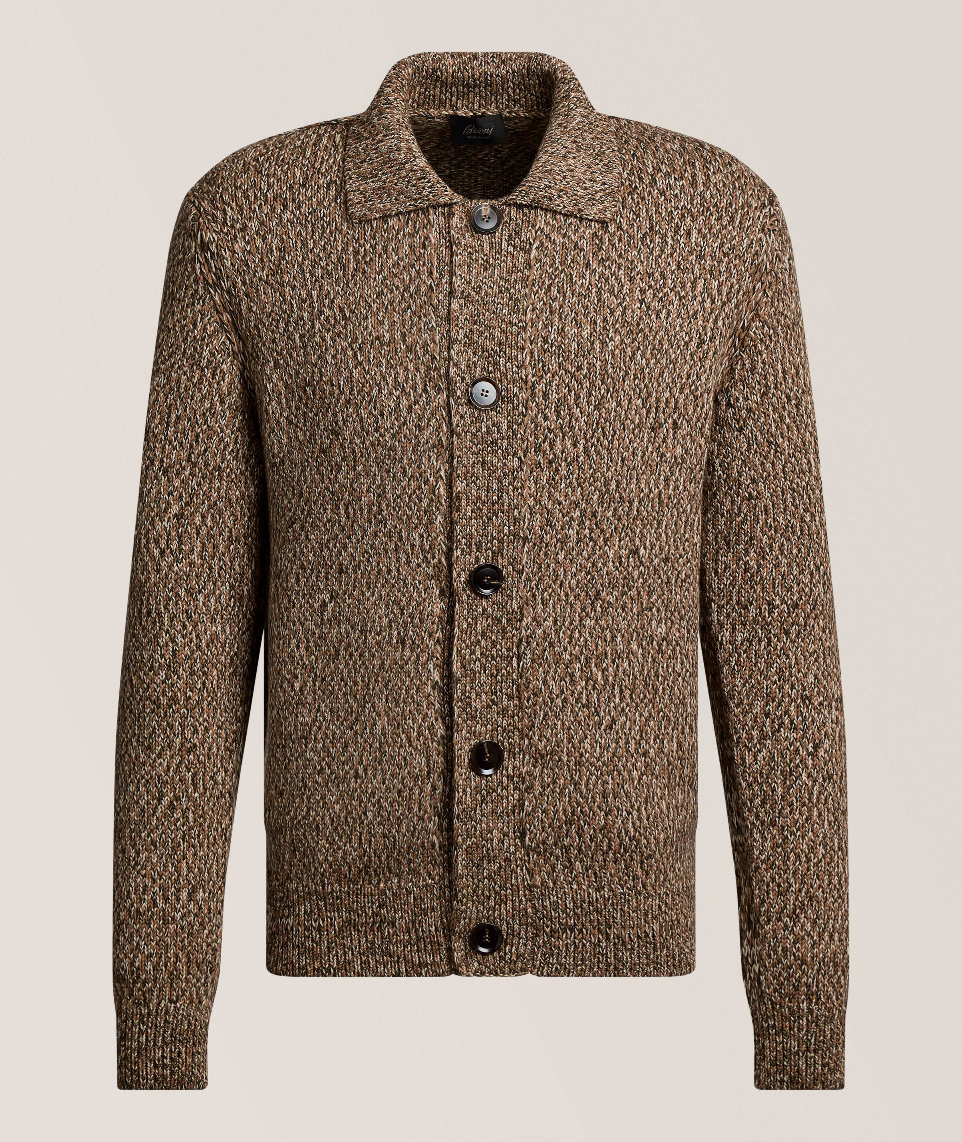 Brioni Marled Wool Collared Cardigan 