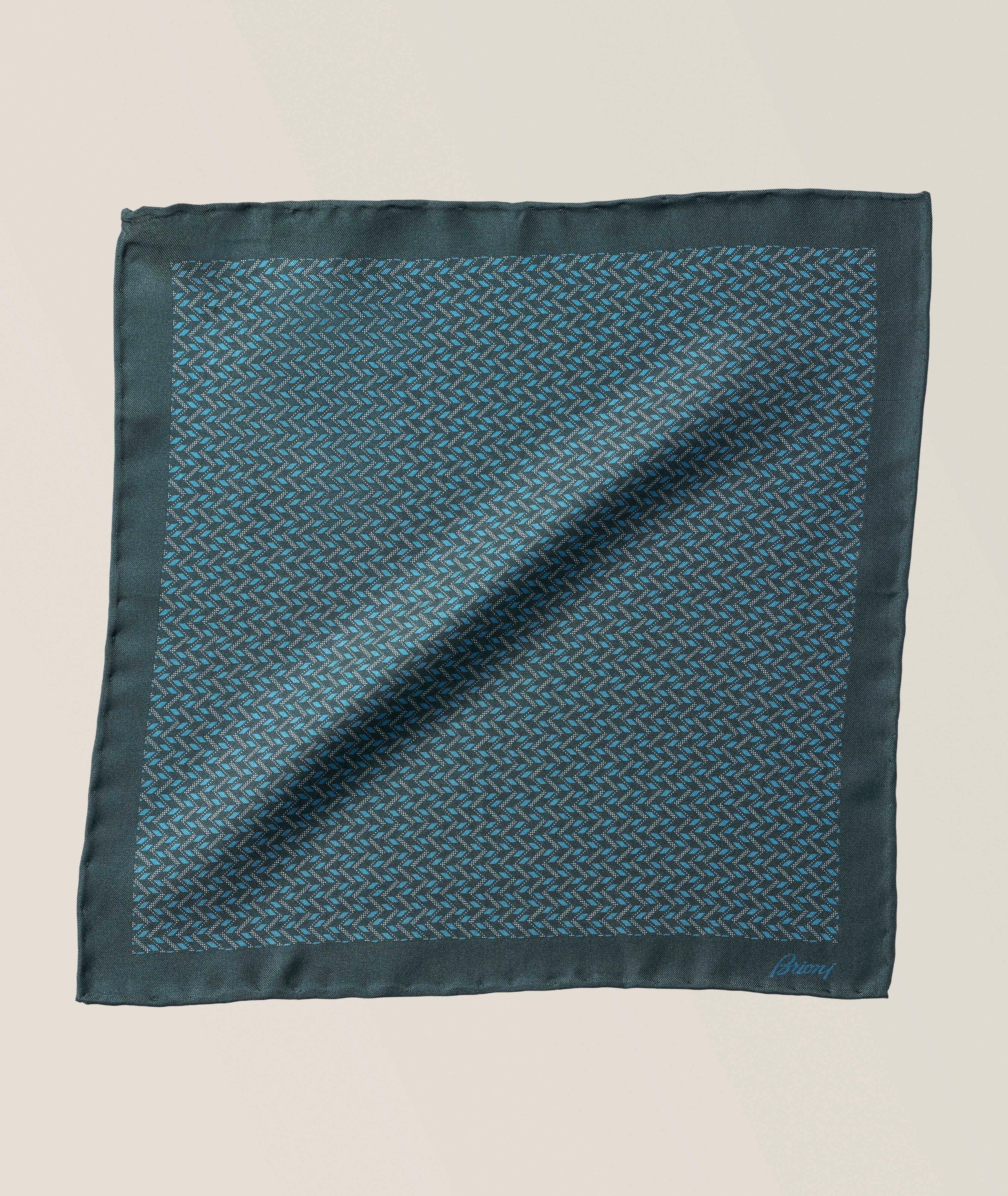 Brioni Herringbone Silk Pocket Square