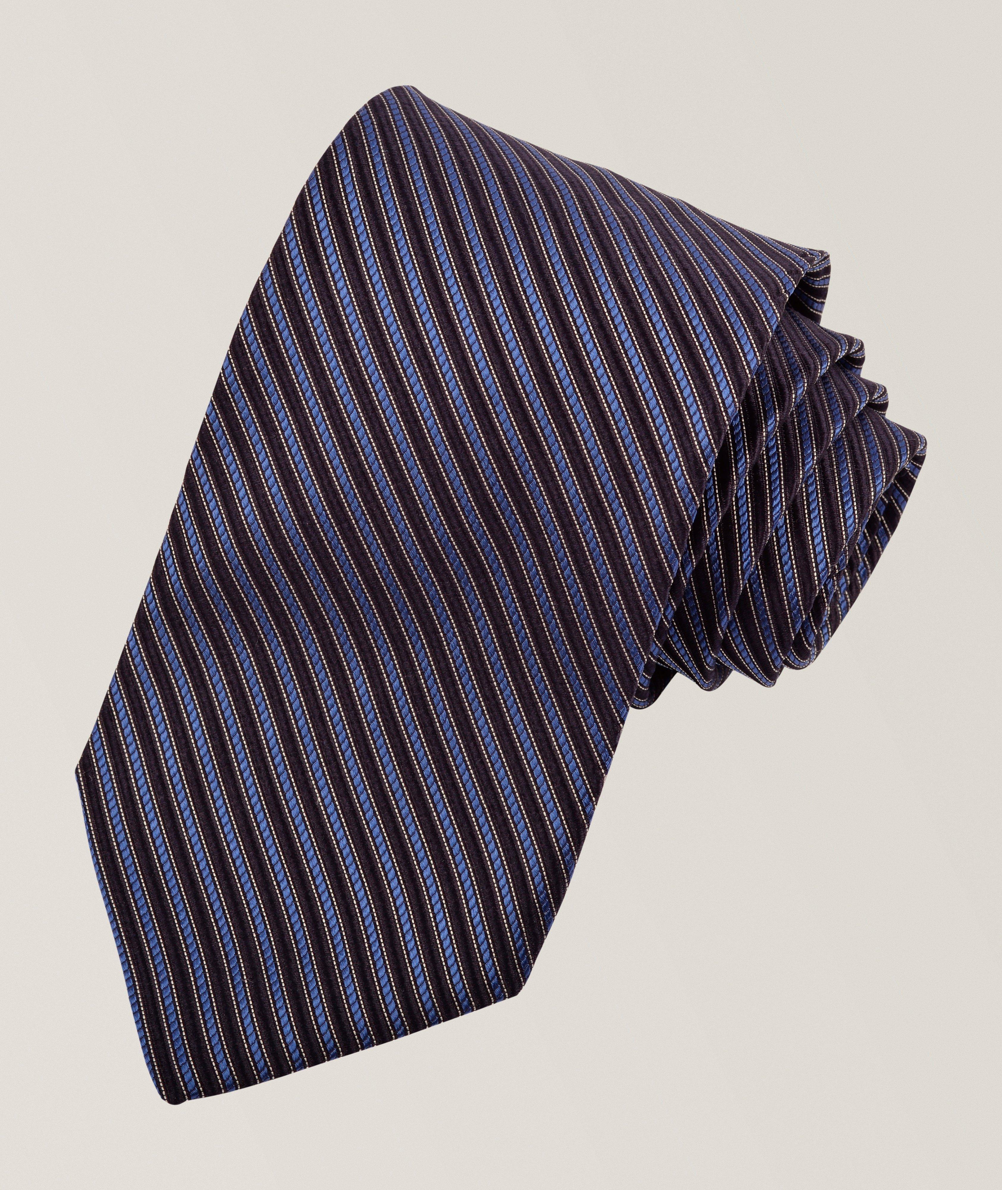 Fine Striped Jacquard Silk Tie image 0