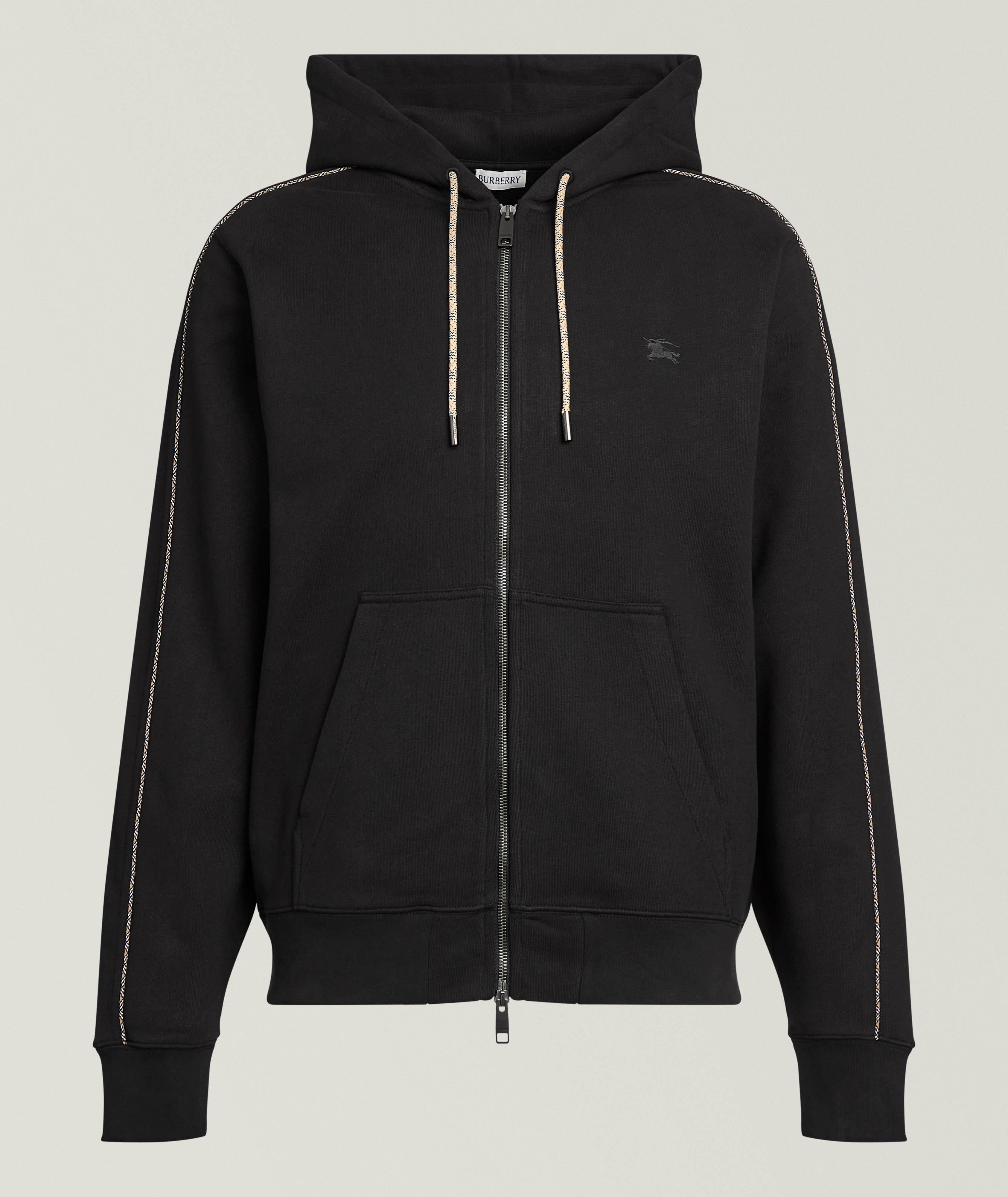 Burberry Check-Tipped Full-Zip Hooded Sweatshirt | Sweaters
