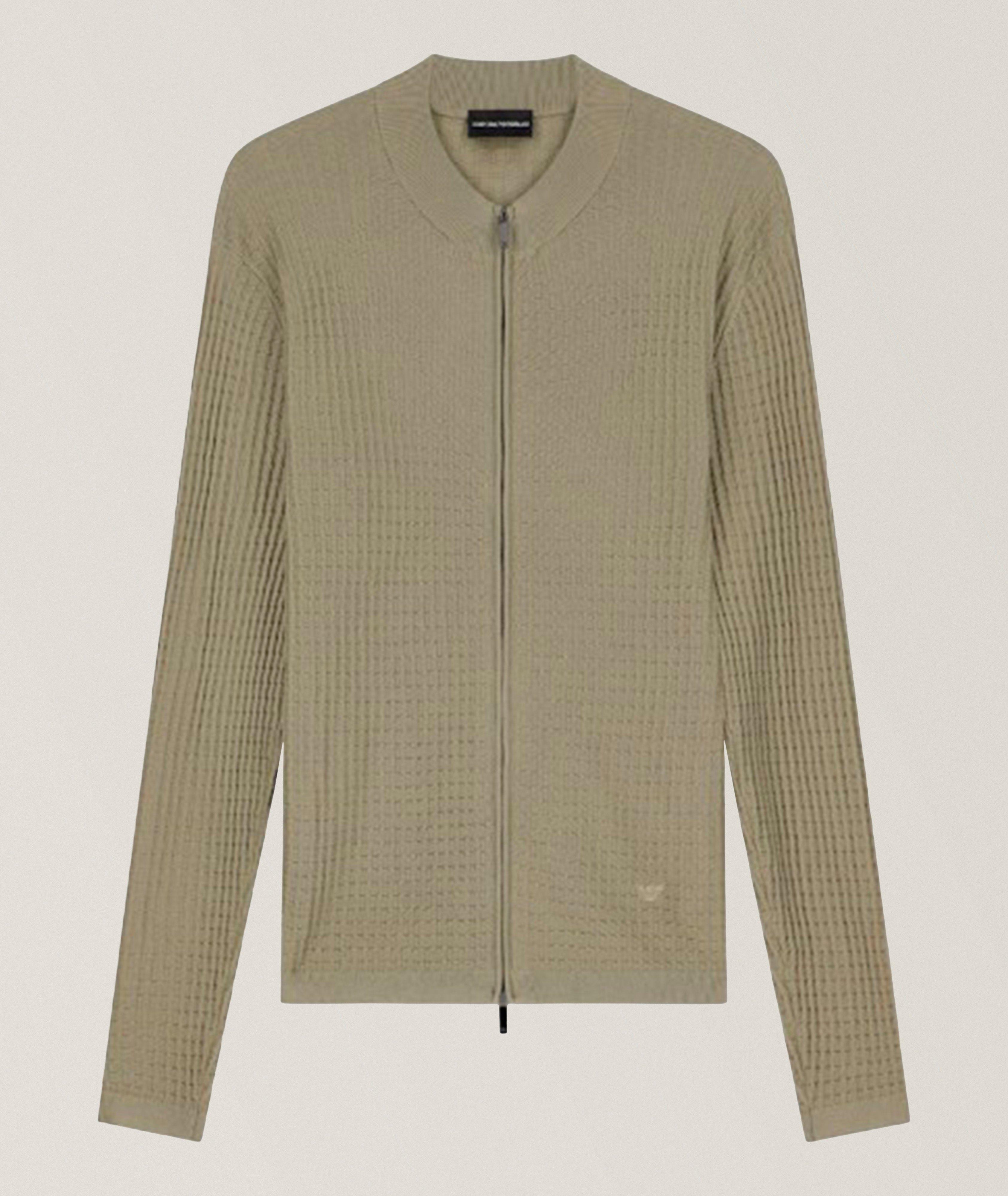 Emporio Armani Cardigan zippé laine vierge point fantaisie