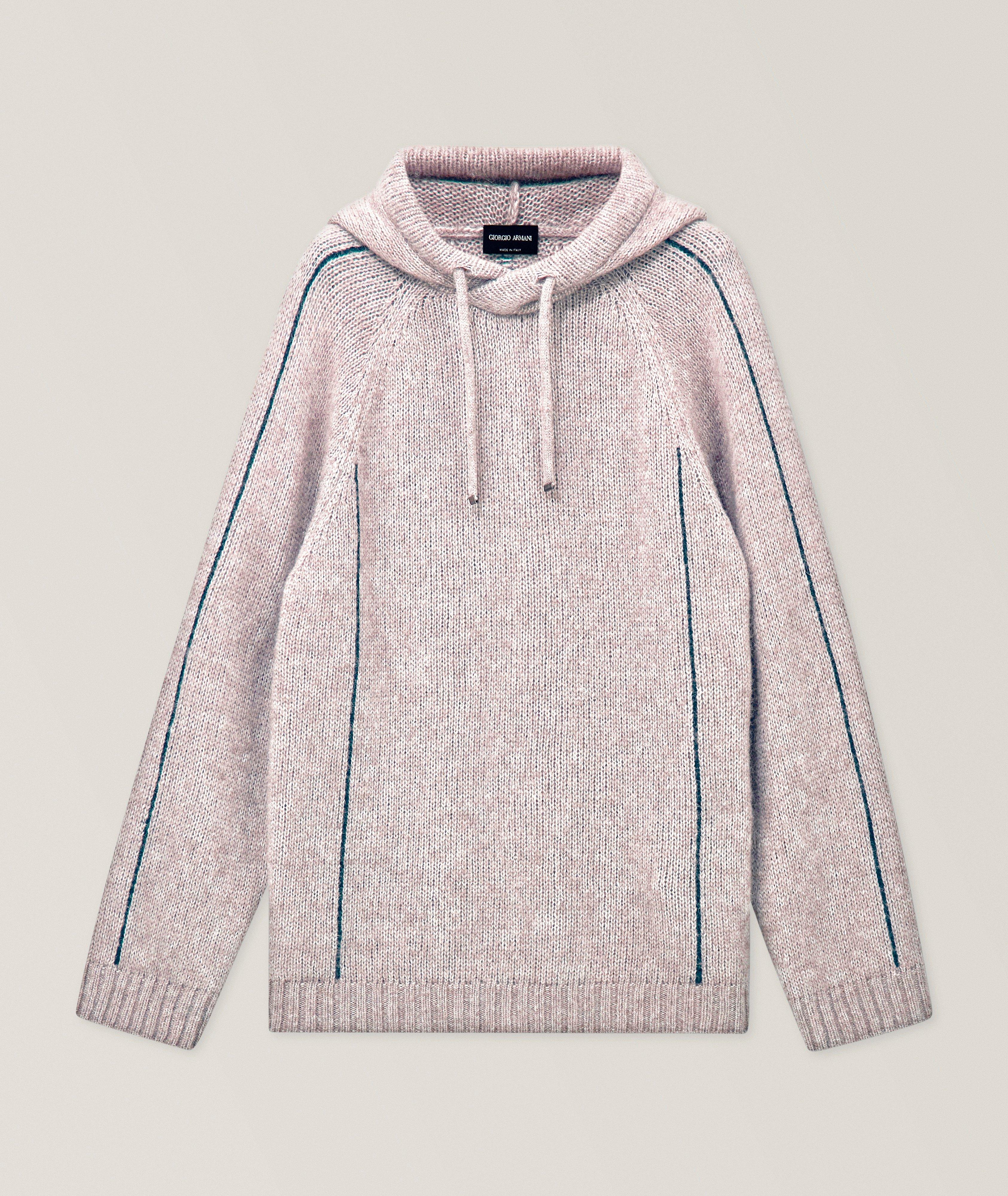 Giorgio Armani Contrast Stripe Alpaca-Blend Hooded Sweater