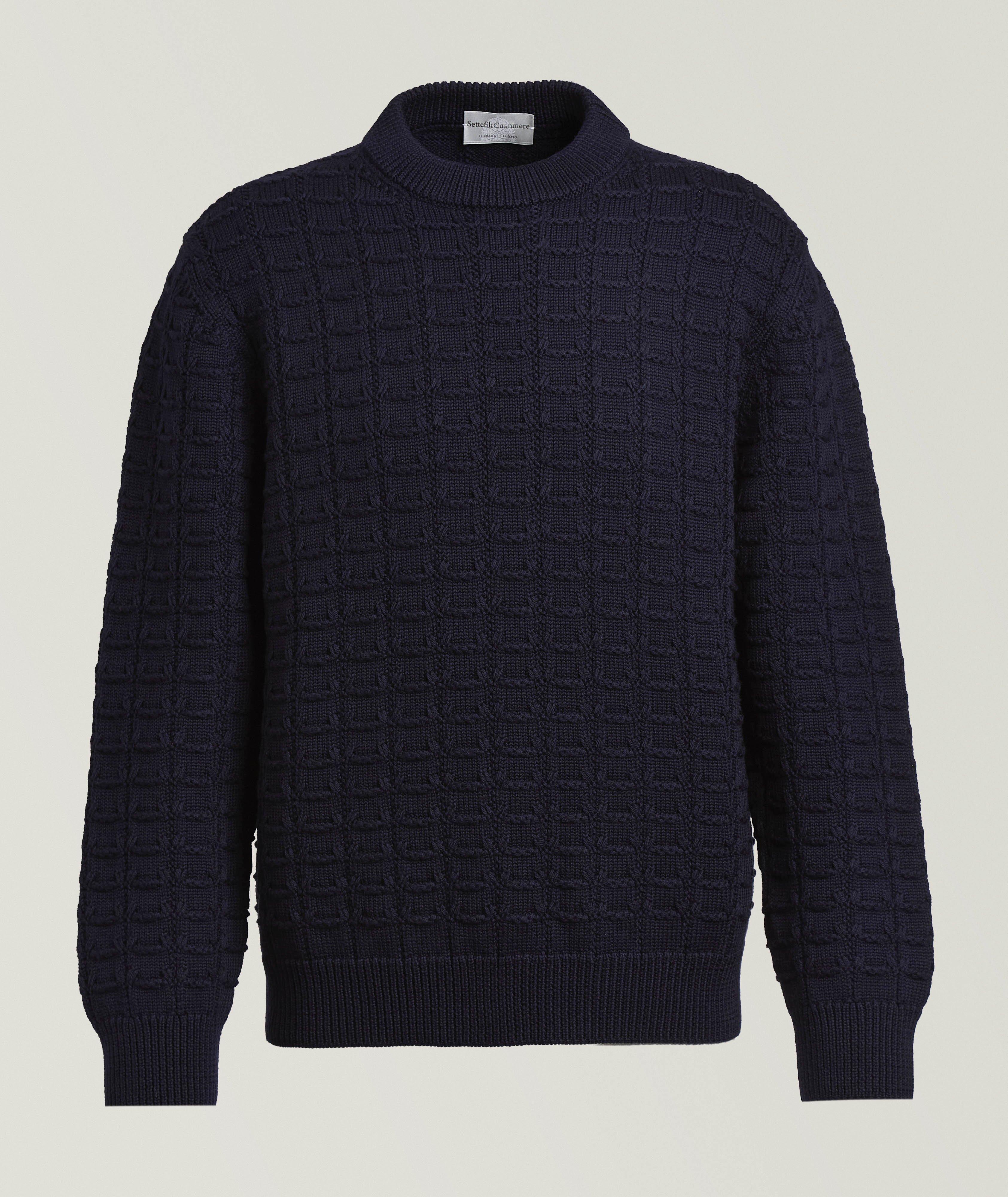 Pull laine mérinos quadrillé tressé image 0