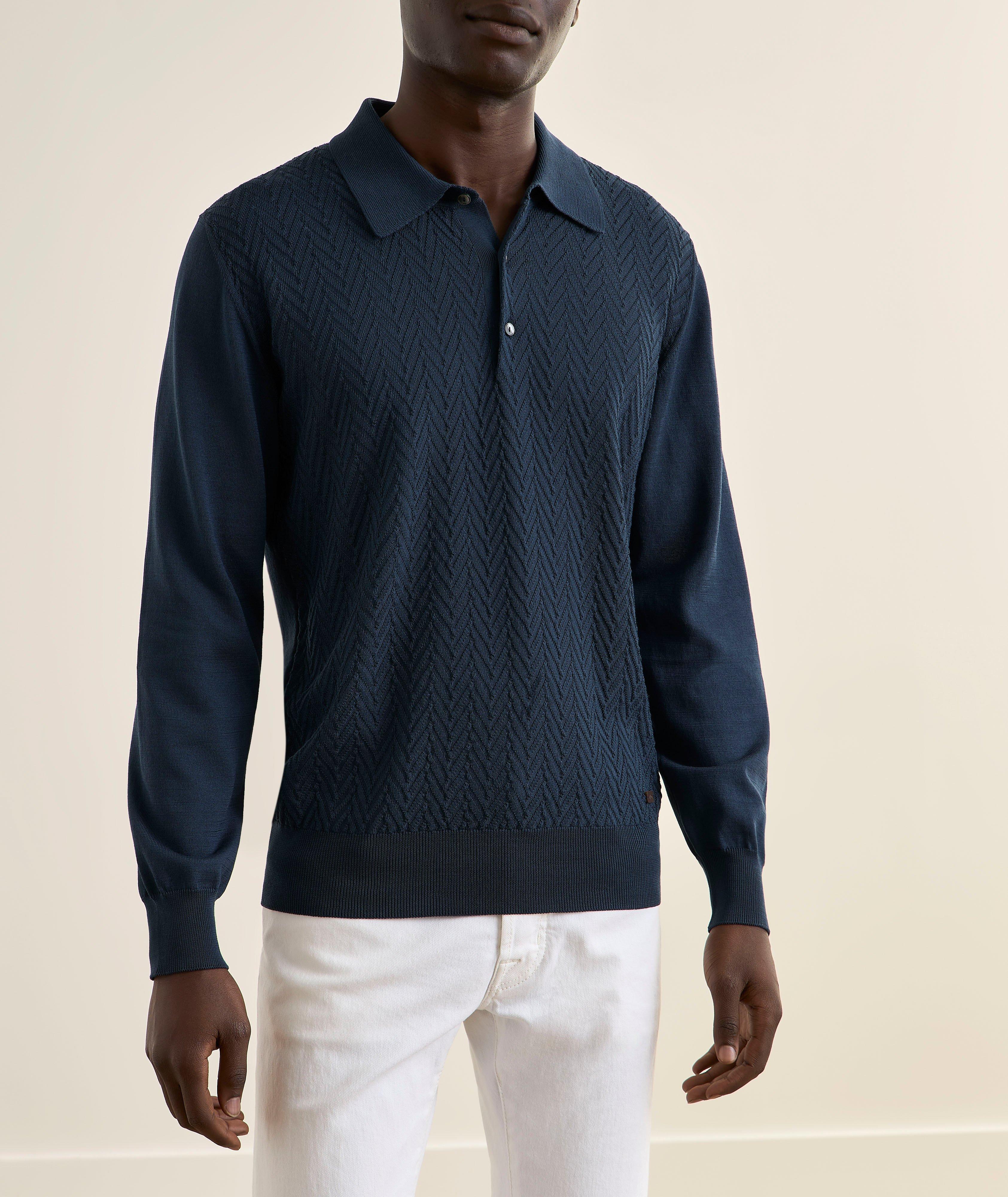 Chevron Knit Cotton Polo Sweater image 1