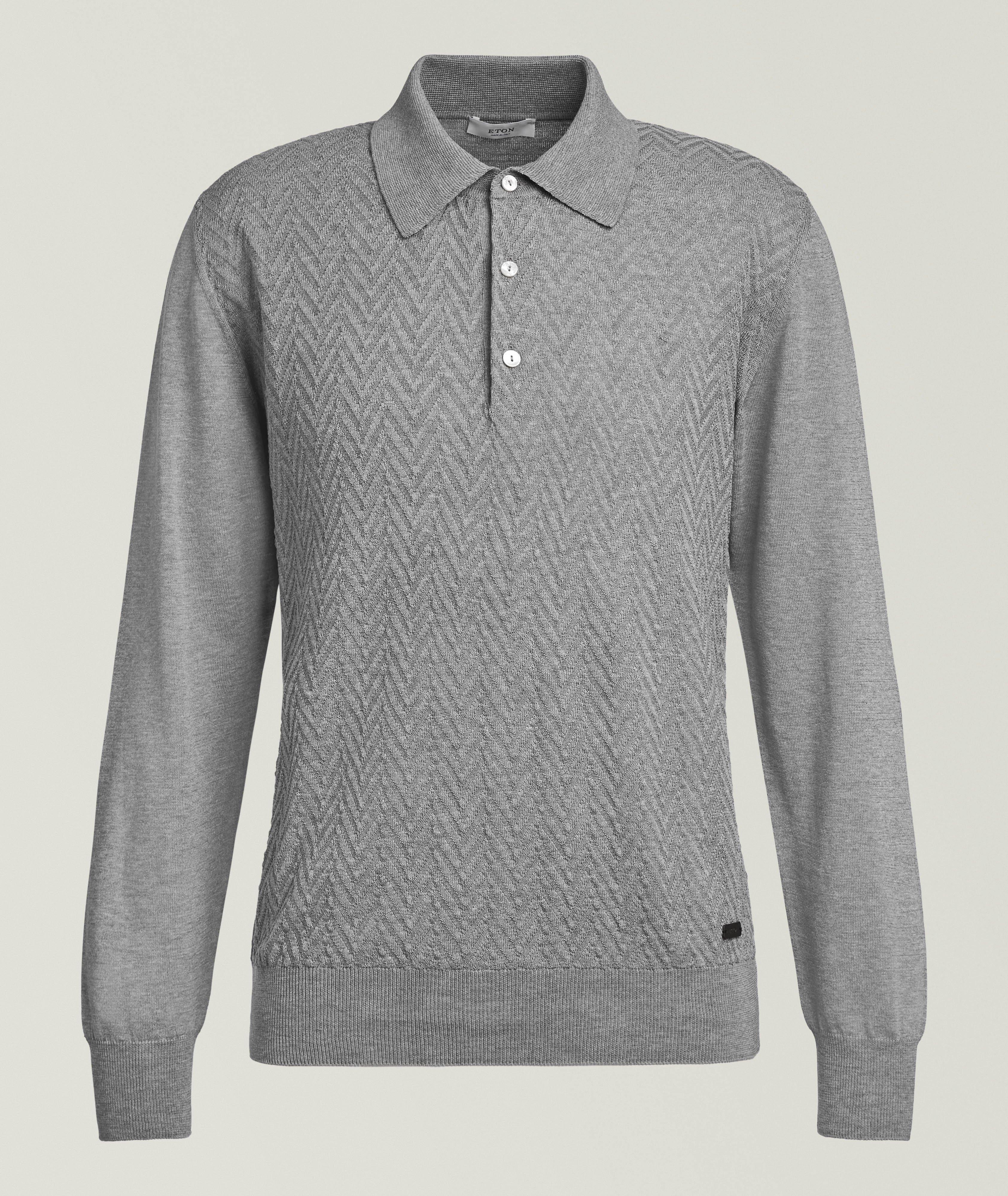 Eton Chevron Knit Cotton Polo Sweater