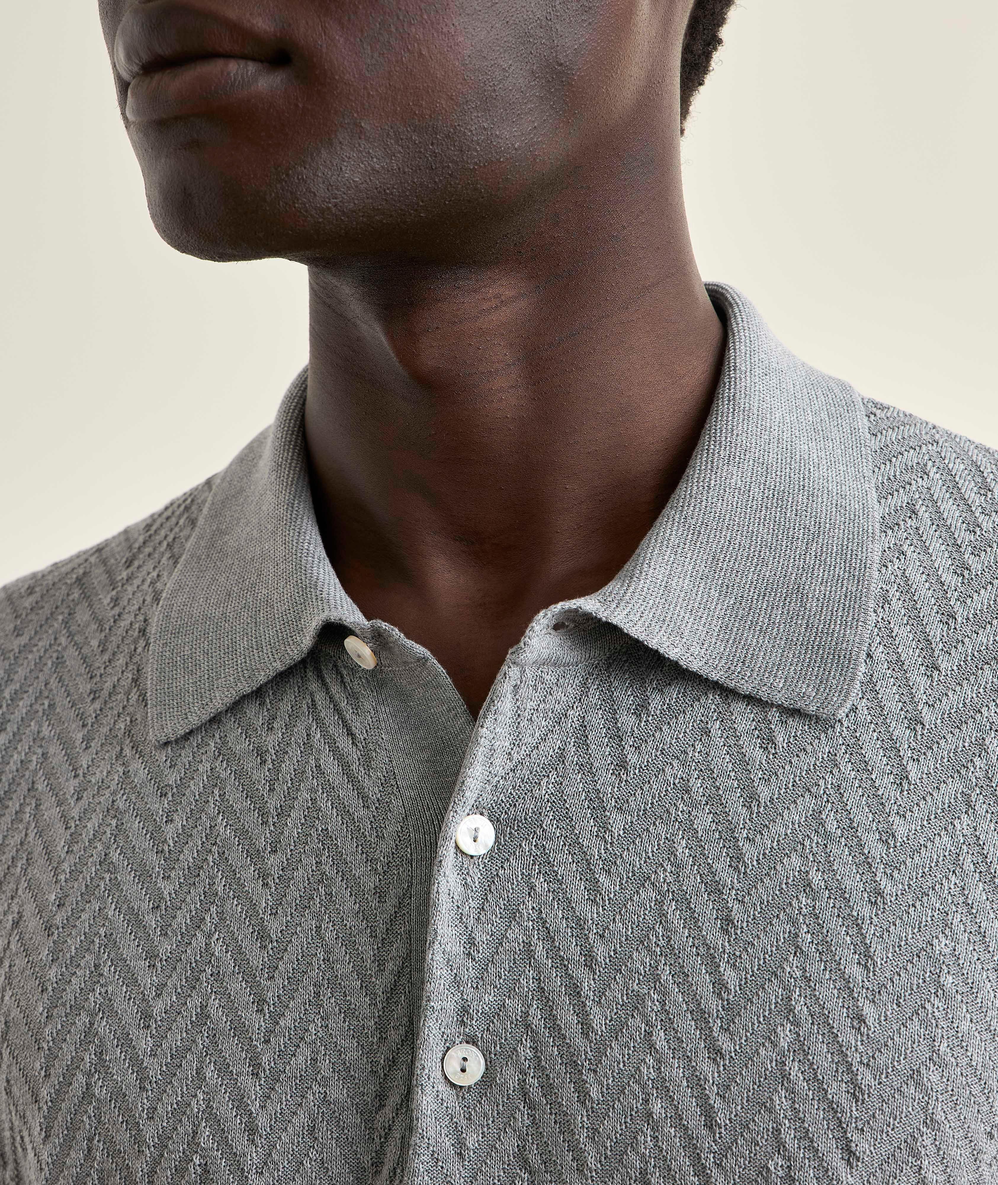 Chevron Knit Cotton Polo Sweater image 3