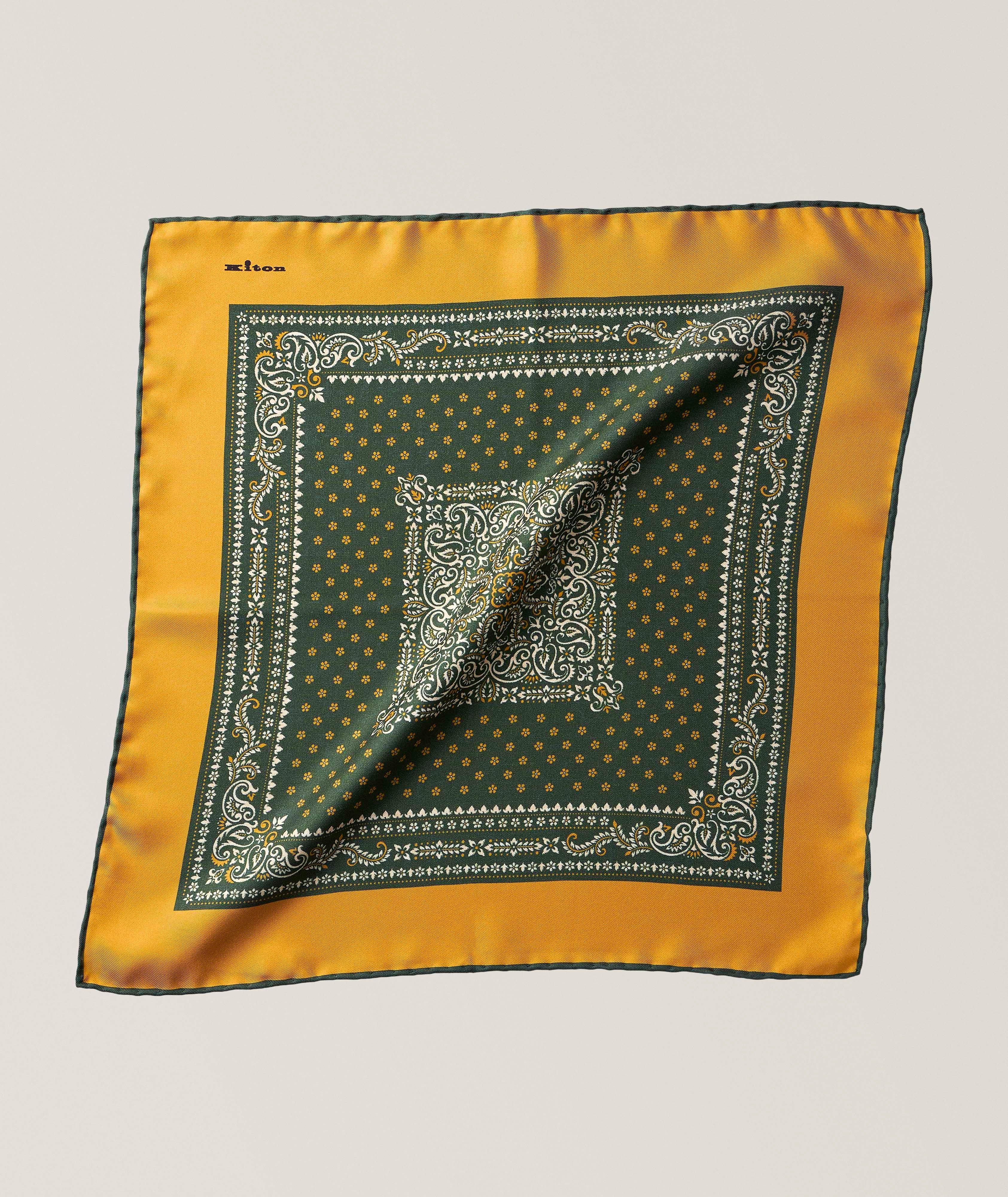 Kiton Paisley Boarder Silk Pocket Square