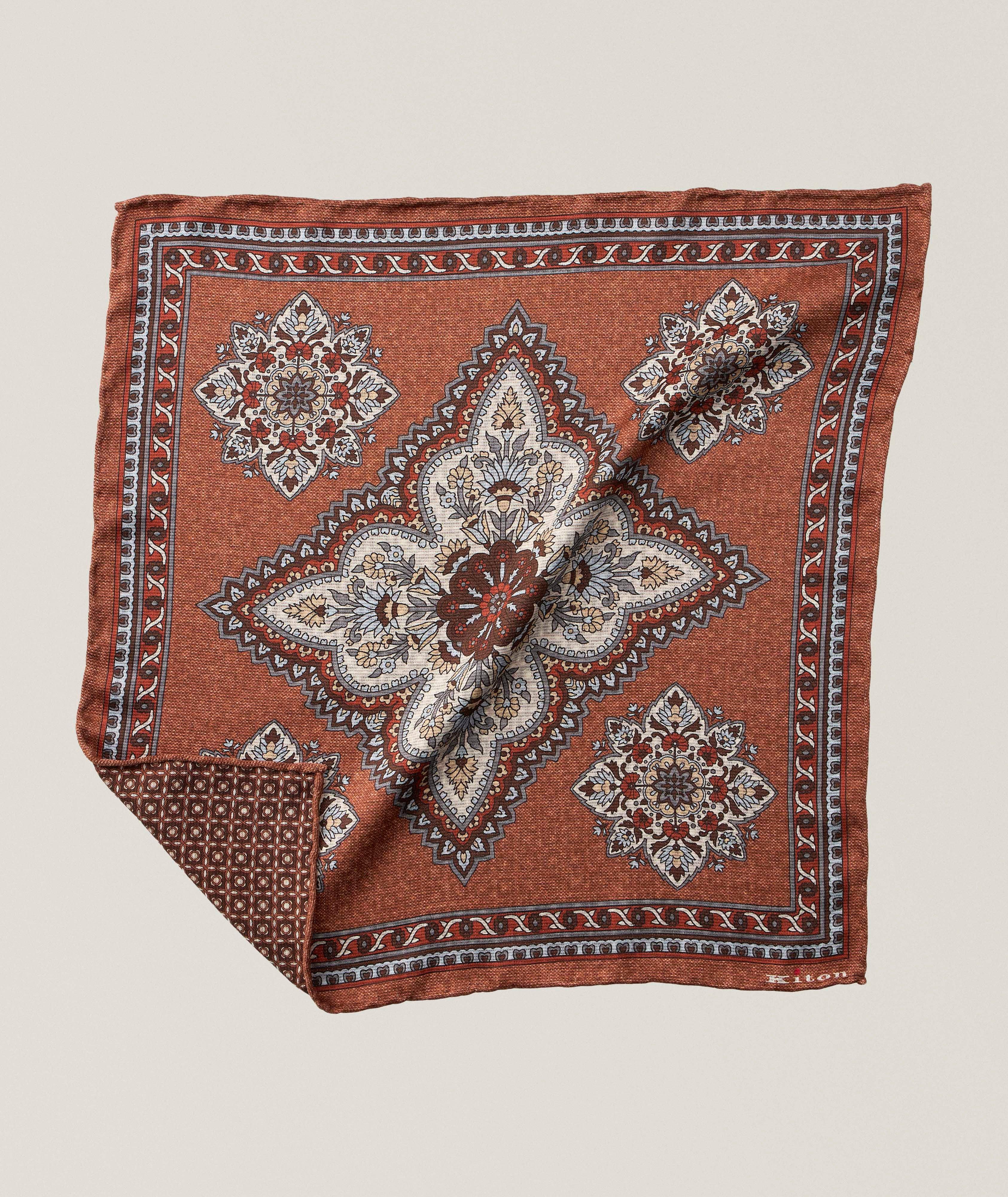 Kiton Reversible Medallion Silk Pocket Square