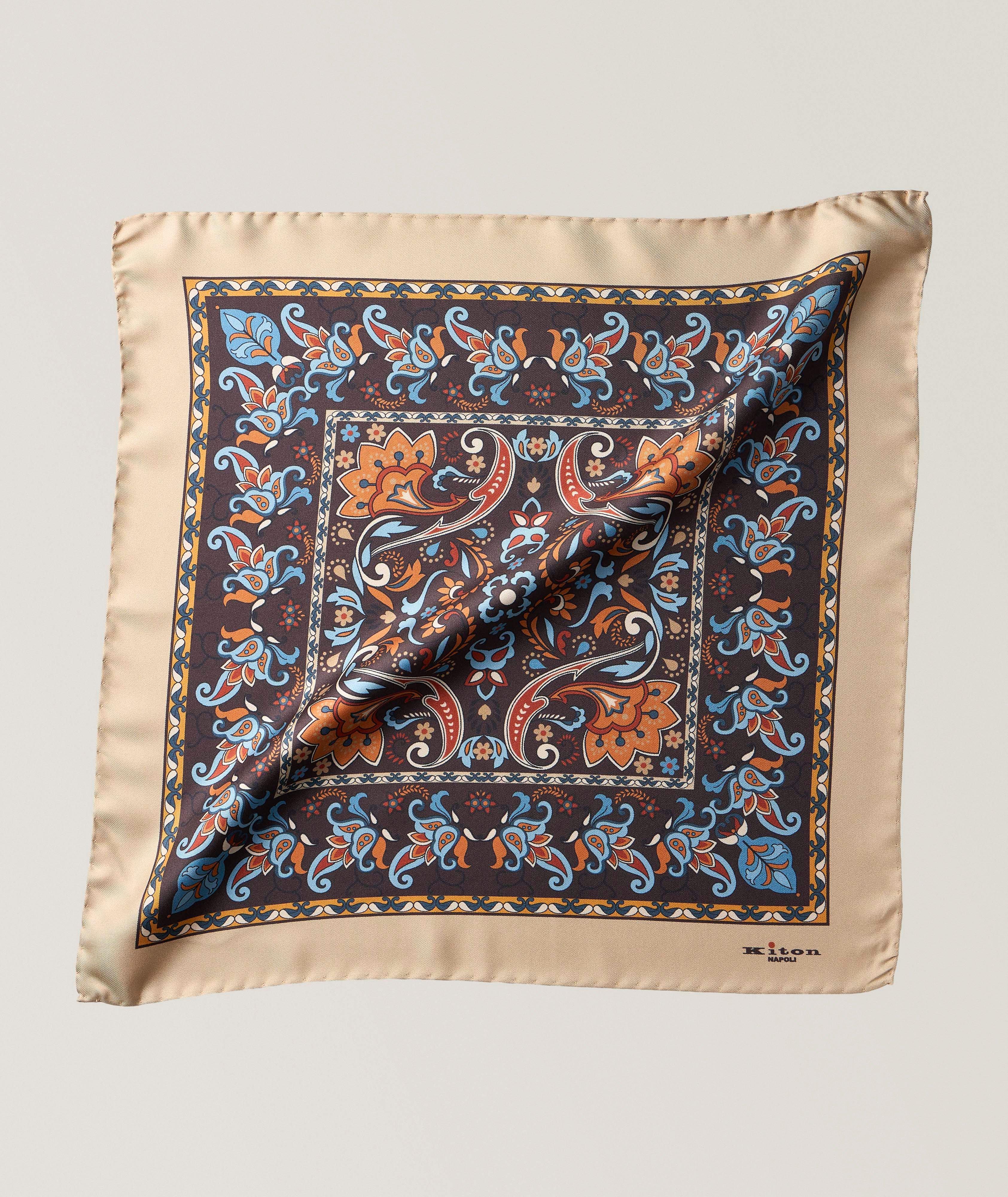 Kiton Floral-Print Silk Pocket Square