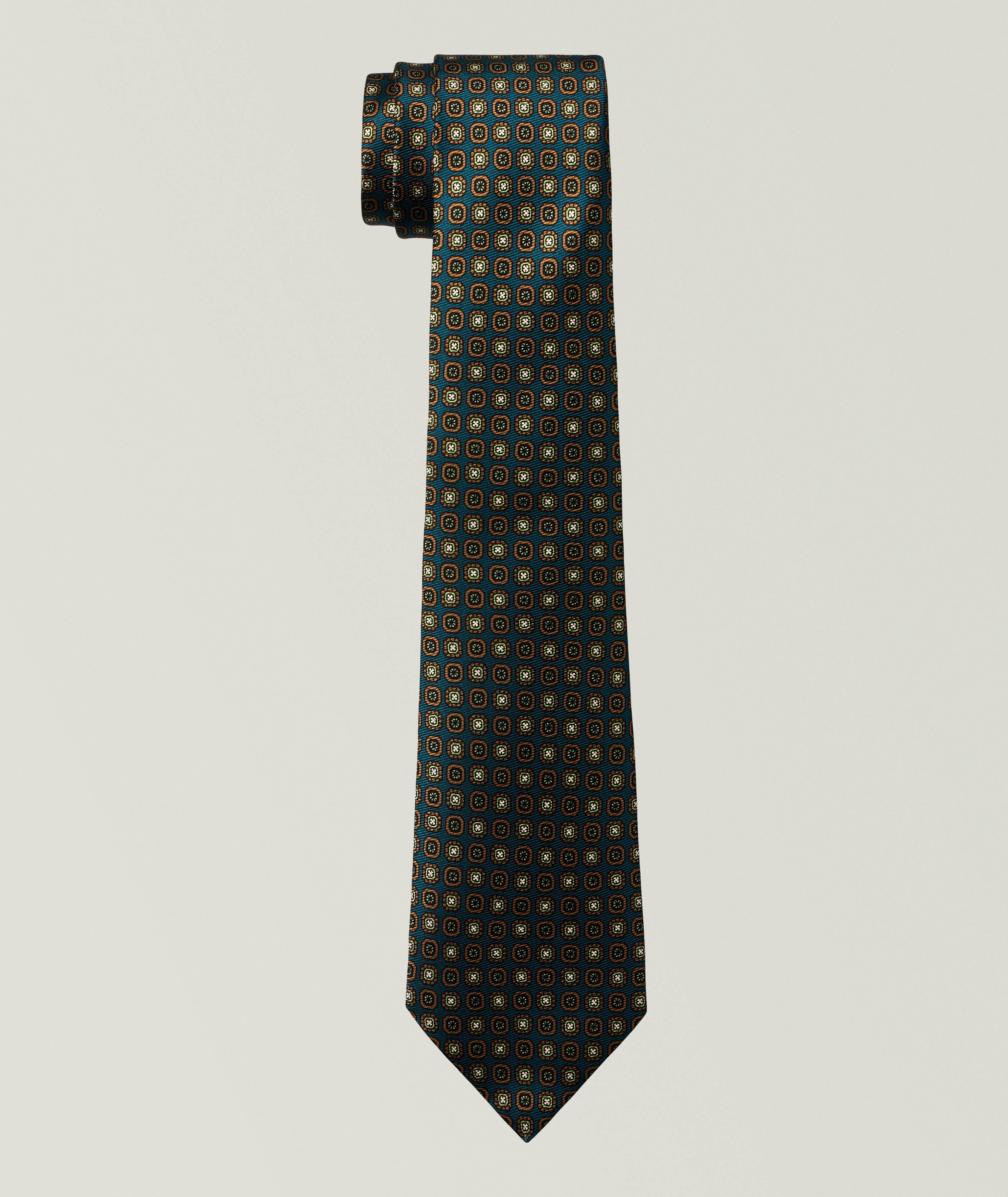 Kiton Medallion-Print Silk Tie 