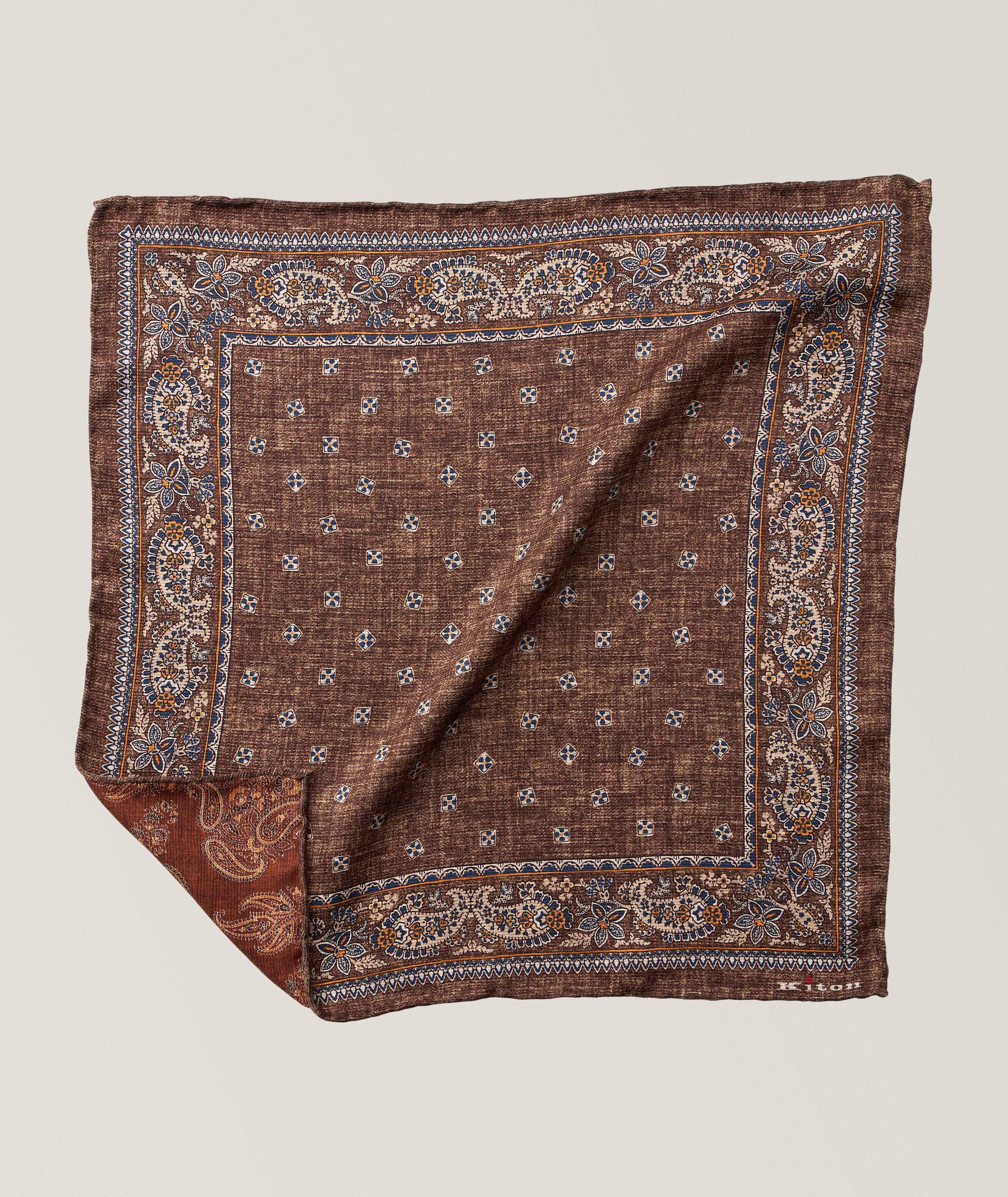 Kiton Reversible Paisley Silk Pocket Square