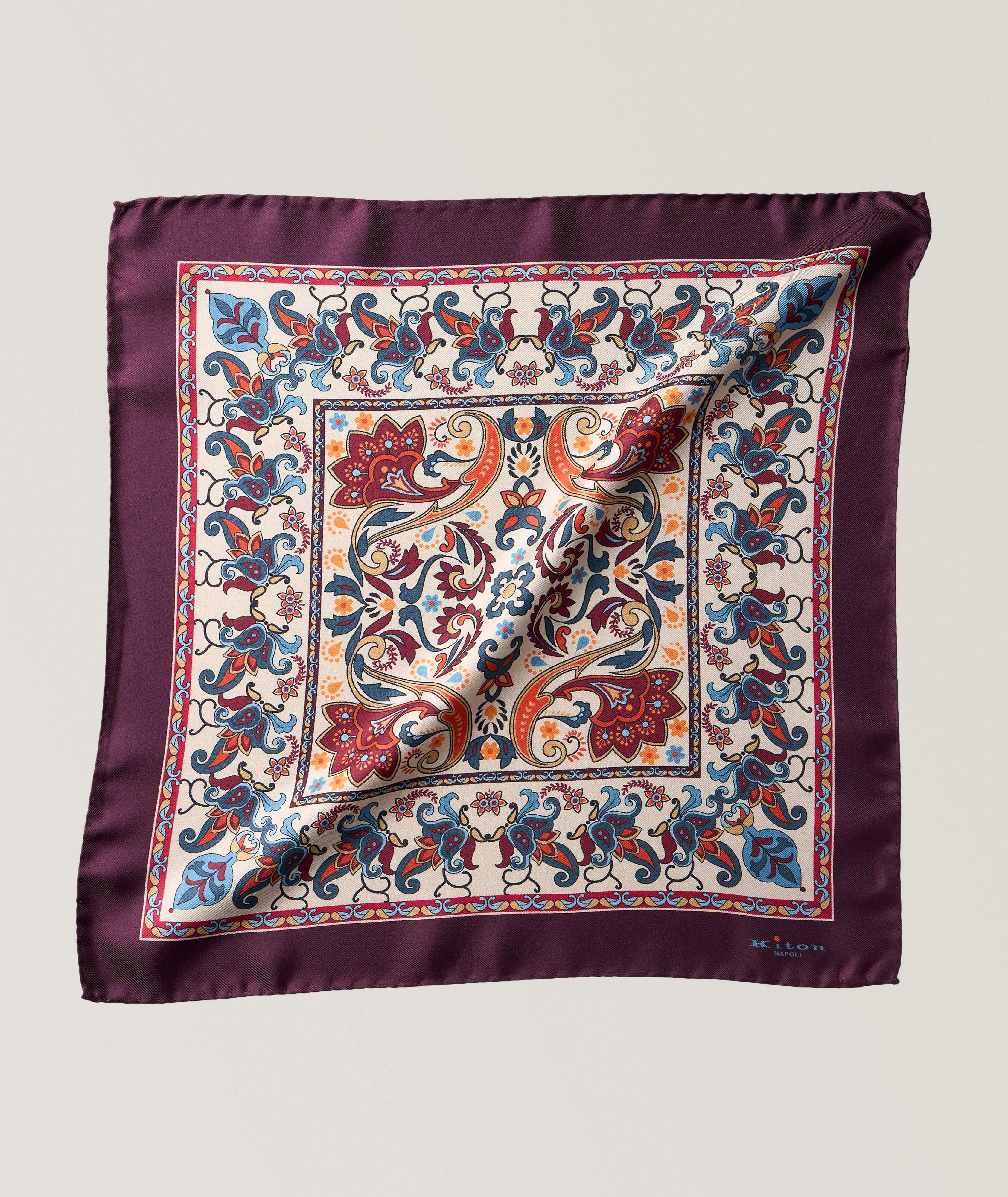 Kiton Floral-Print Silk Pocket Square