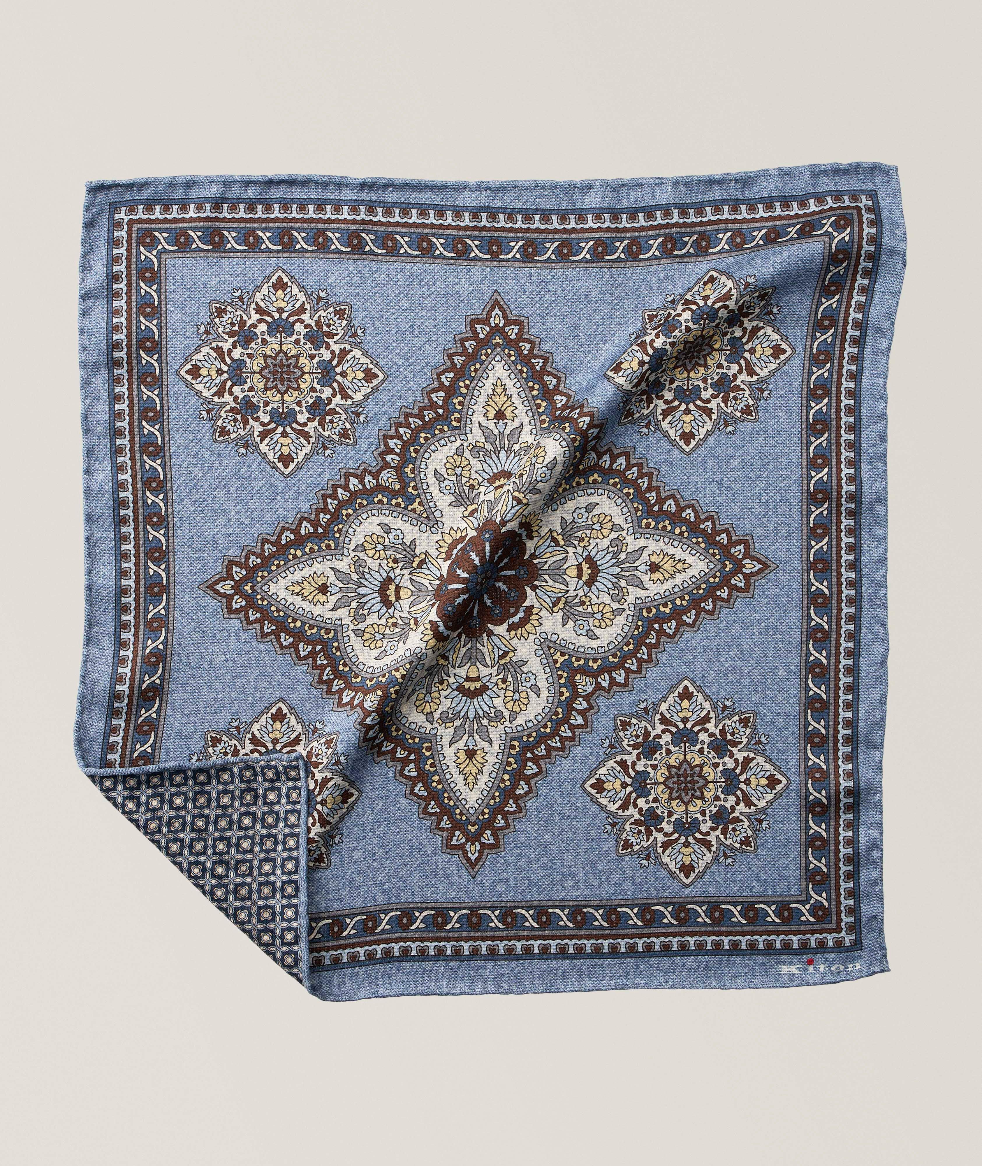 Kiton Reversible Medallion Silk Pocket Square