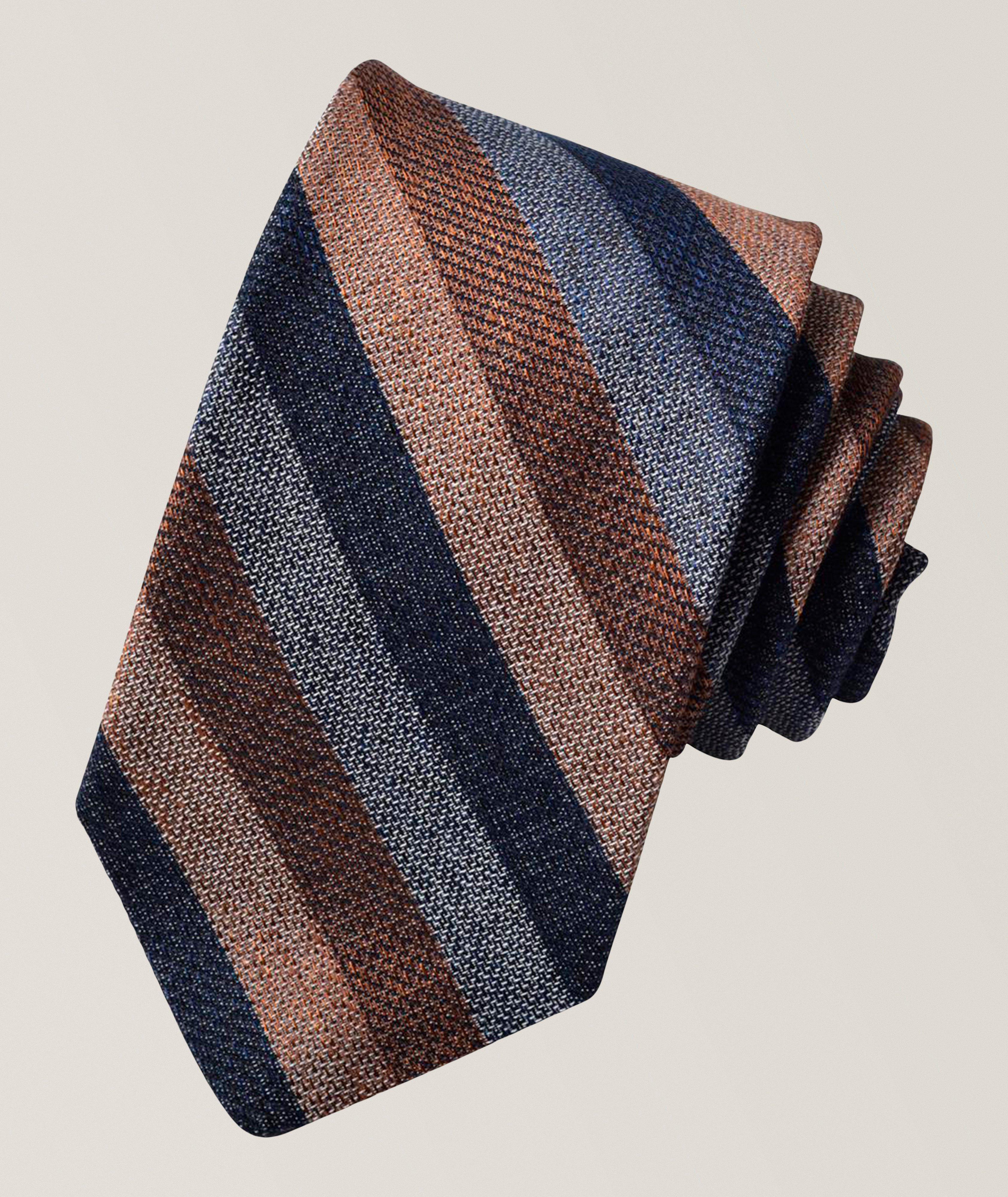 Textured Stripe Silk-Linen Tie image 0