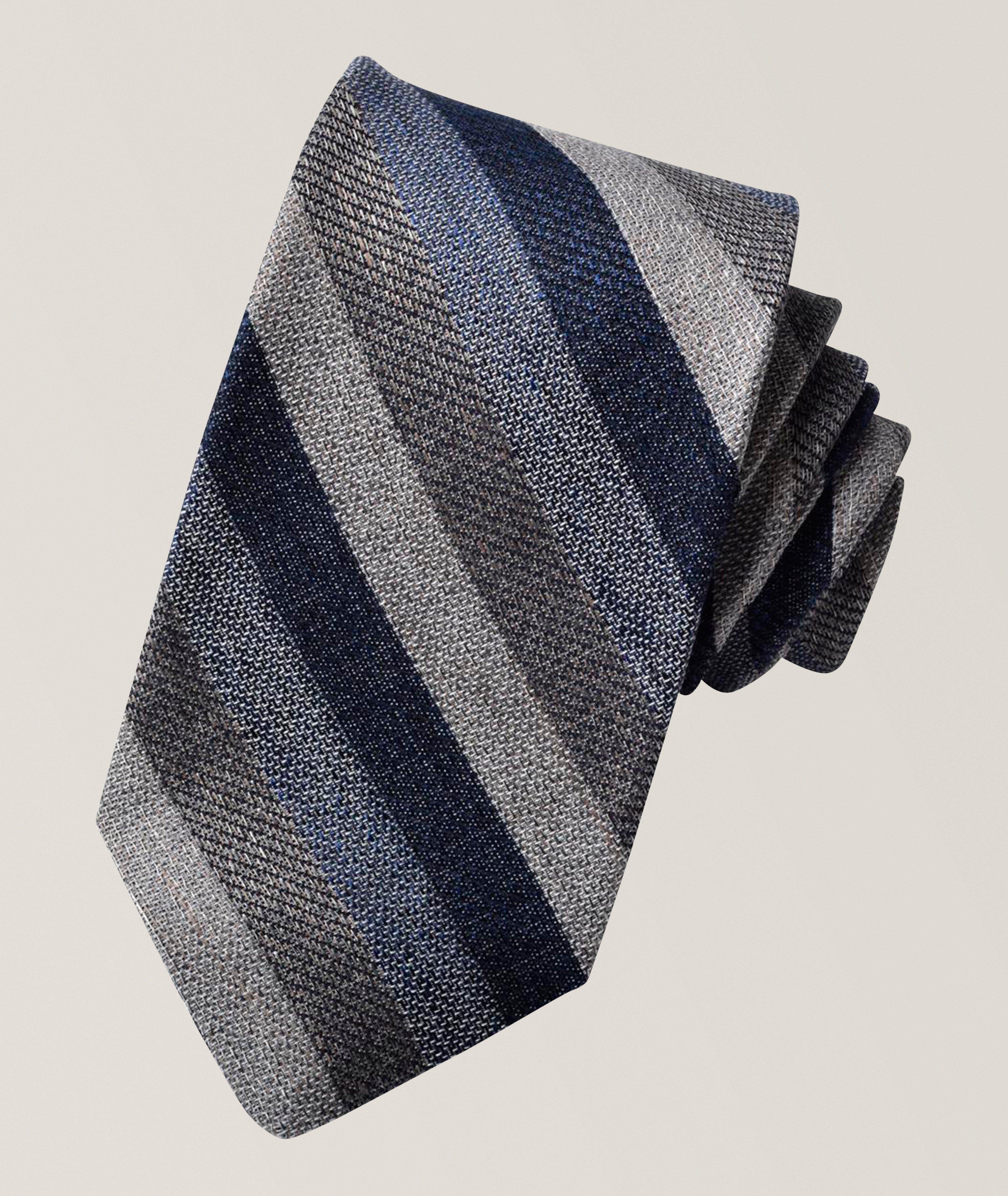 Textured Stripe Silk-Linen Tie image 0