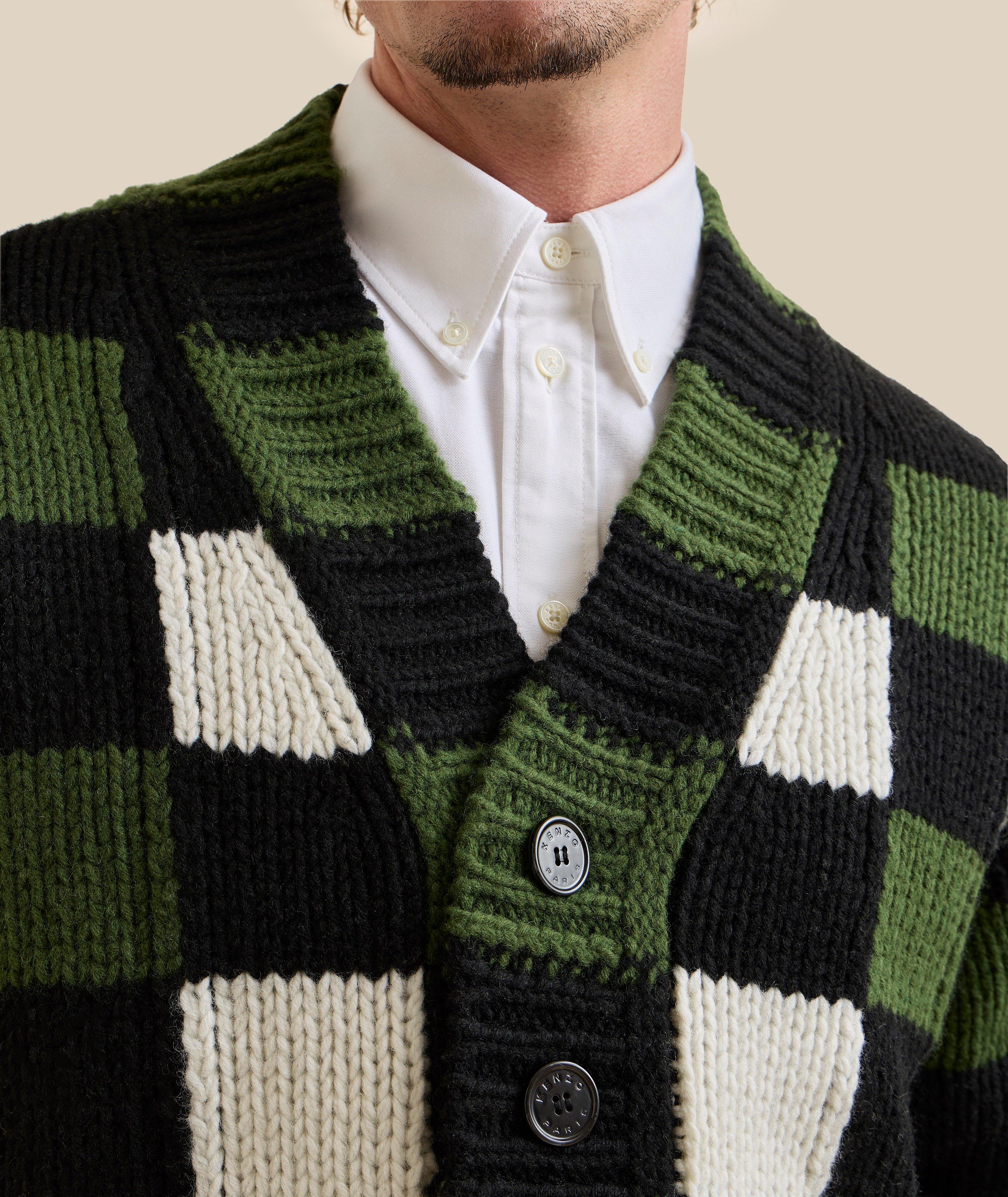 Cardigan laine tricot quadrillé KENZO image 3