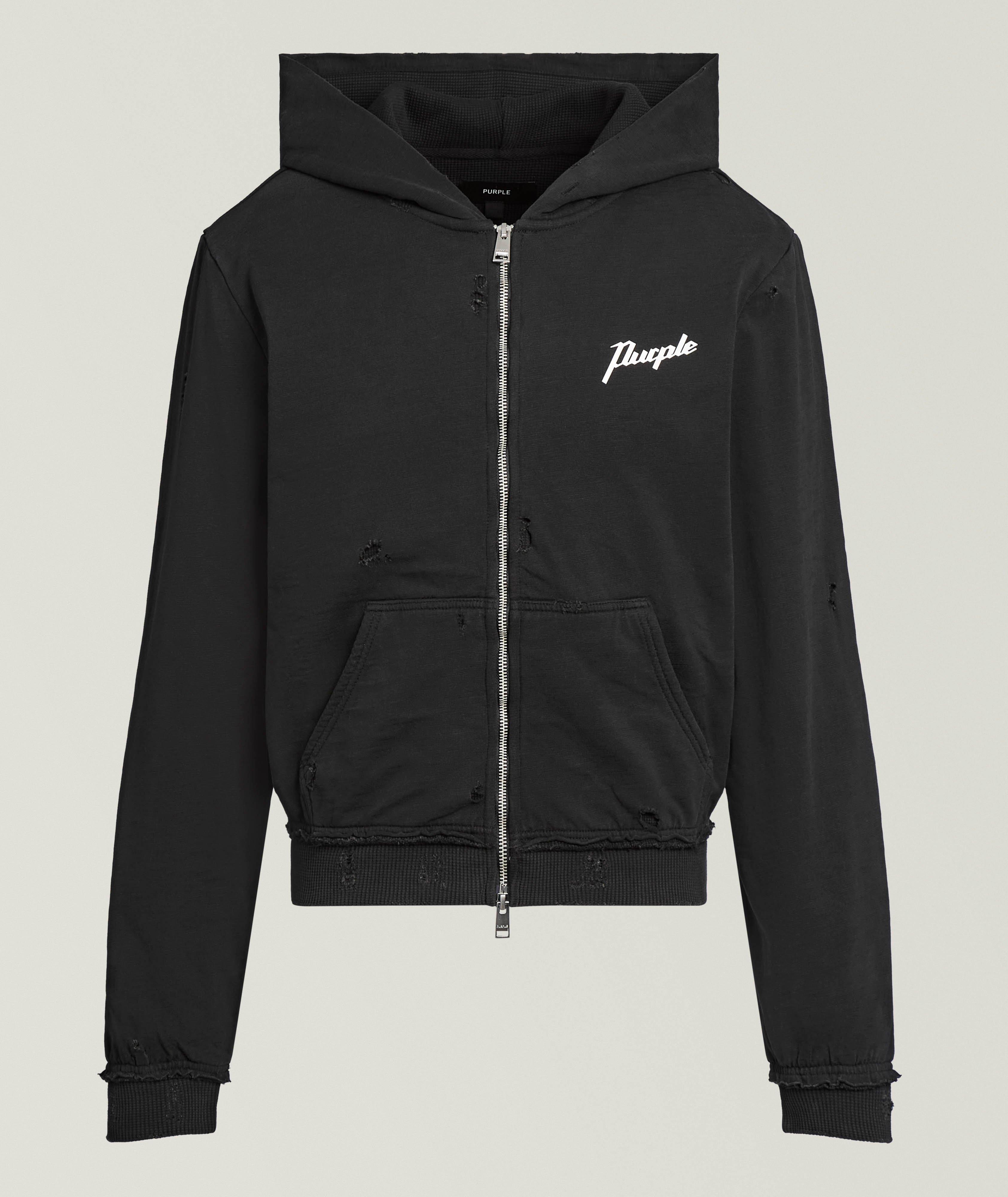 Purple Brand Script Cropped Full-Zip Hooded Sweatshirt | Sweaters