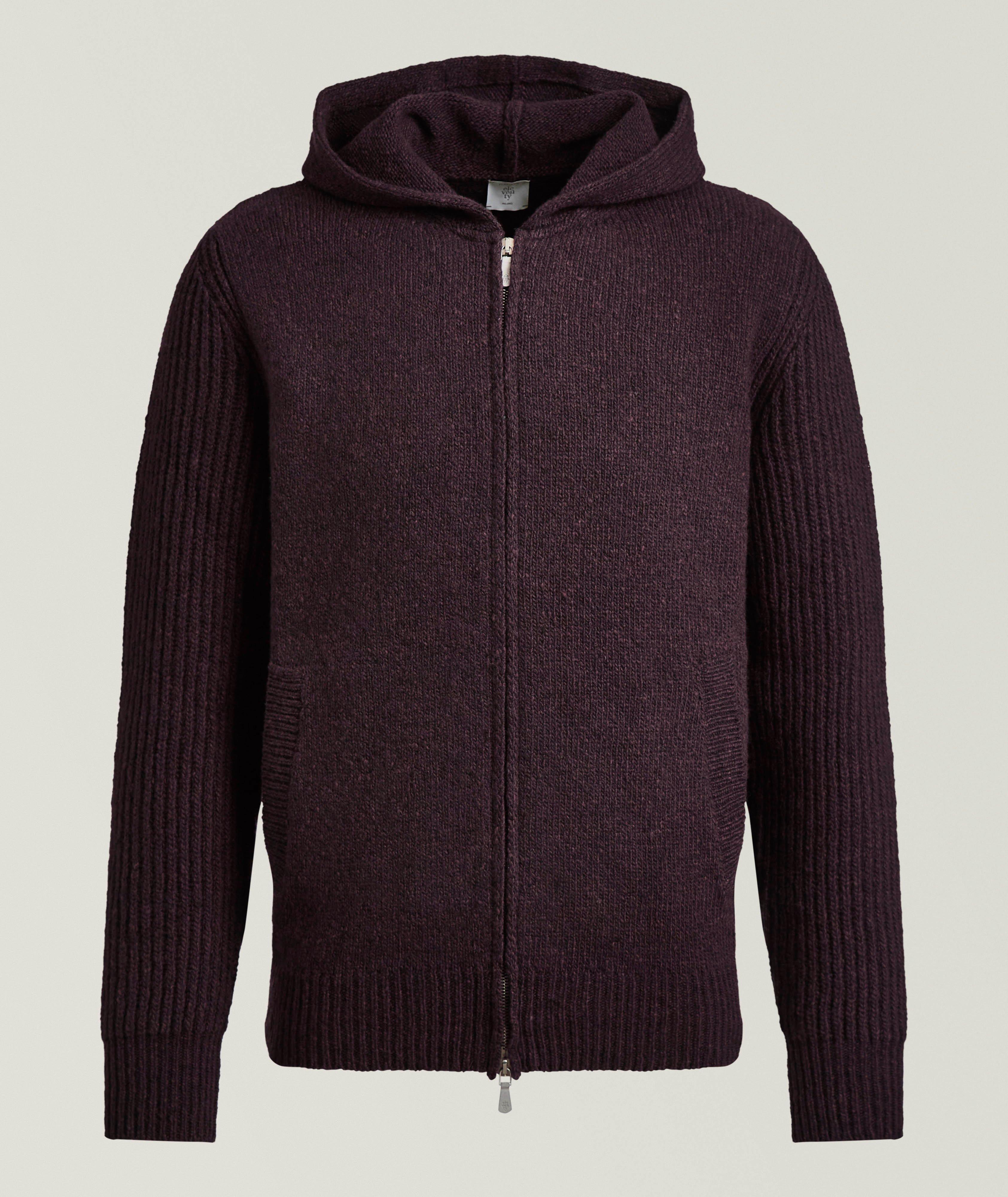Eleventy Pull à capuche cachemire-laine zippé