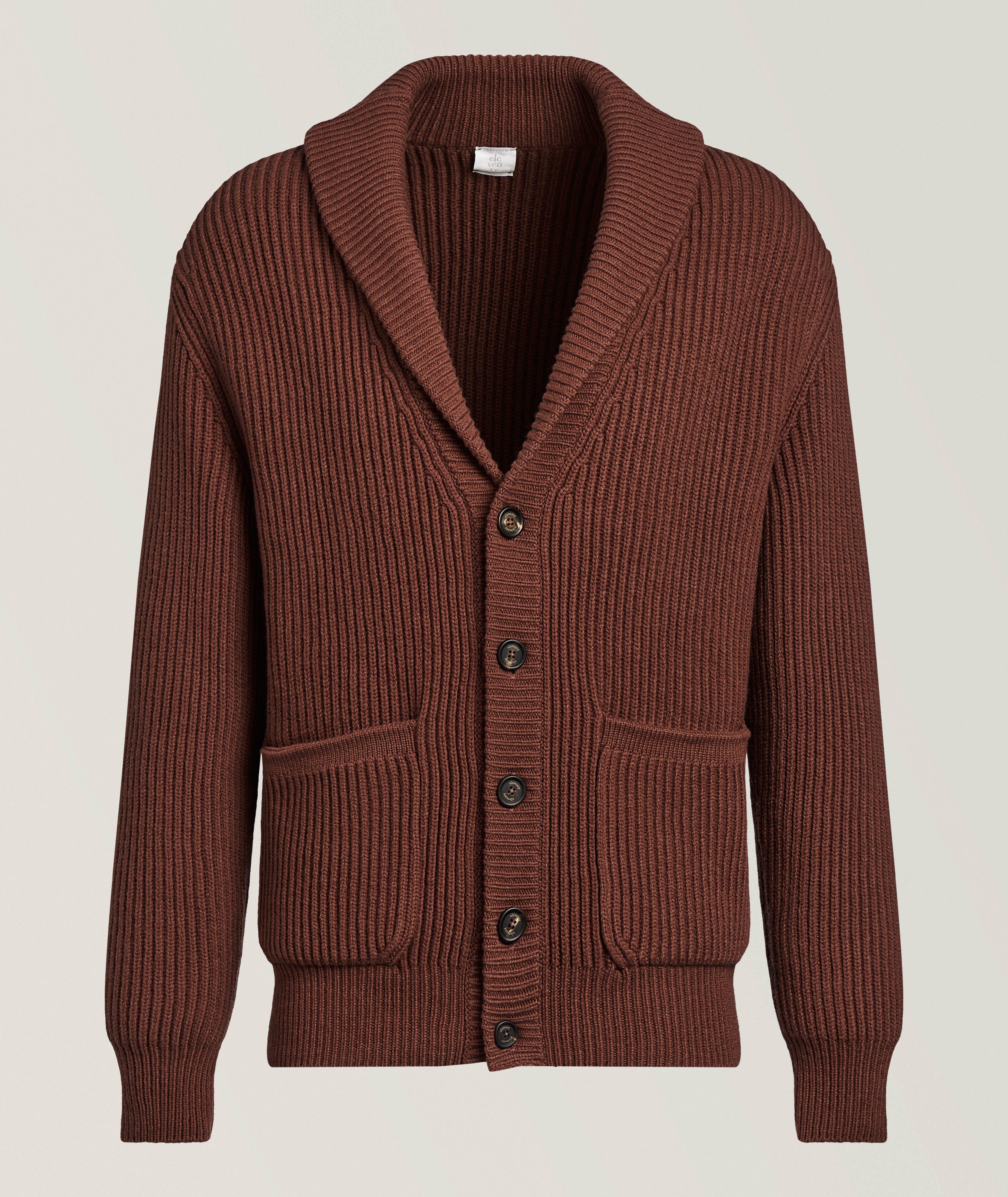 Eleventy Ribbed Wool Shawl Cardigan 