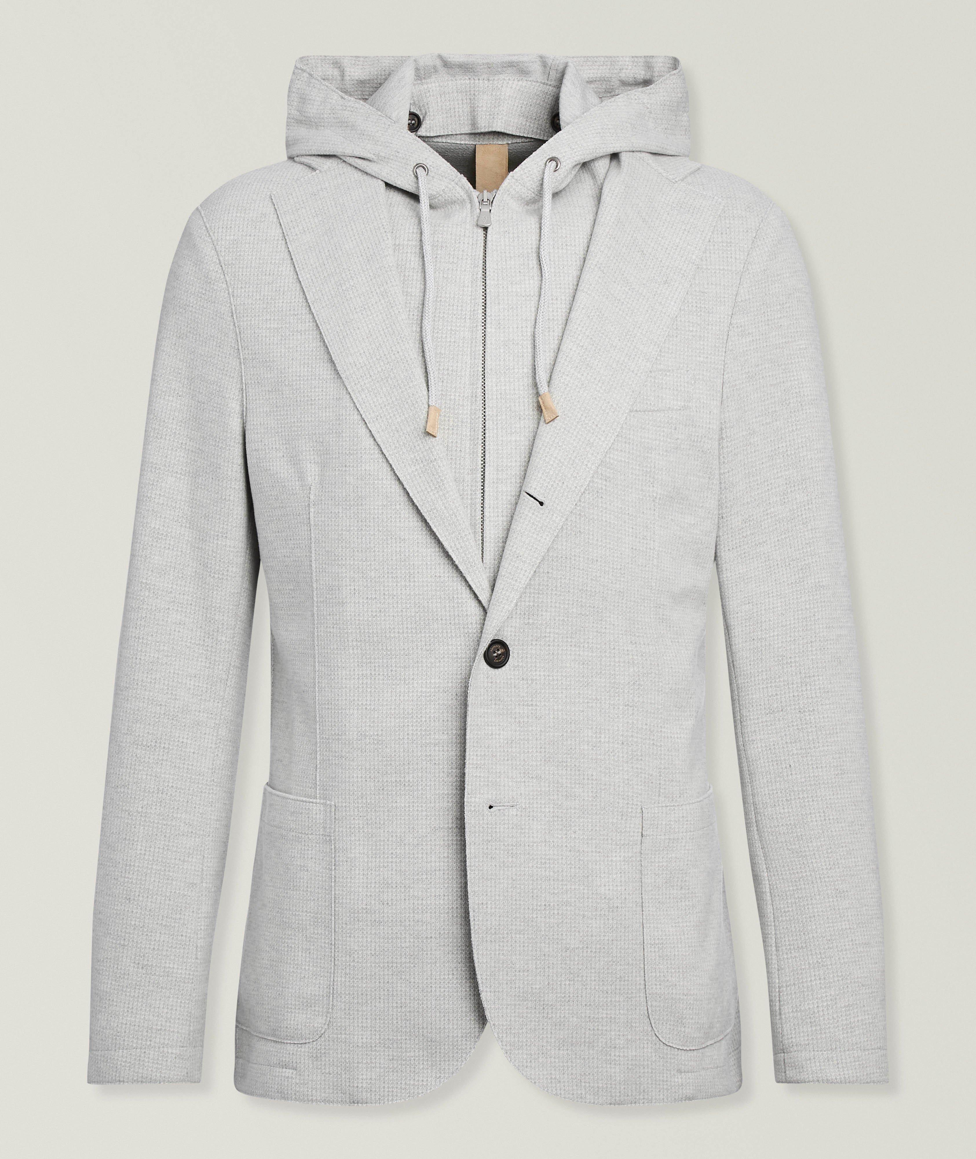 Eleventy Hooded Bib Diamond-Weave Sport Jacket
