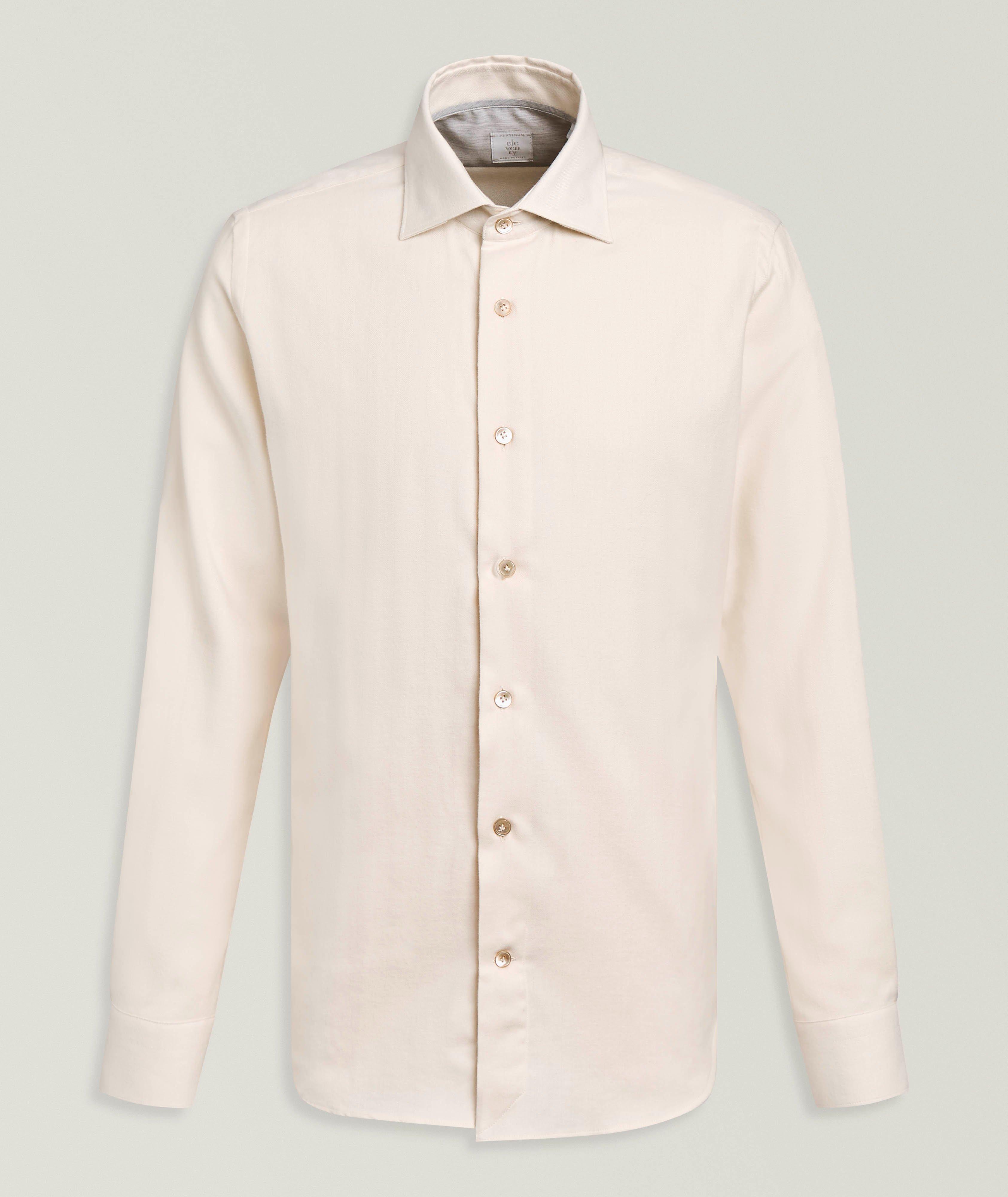 Eleventy Herringbone Brushed Cotton Shirt 