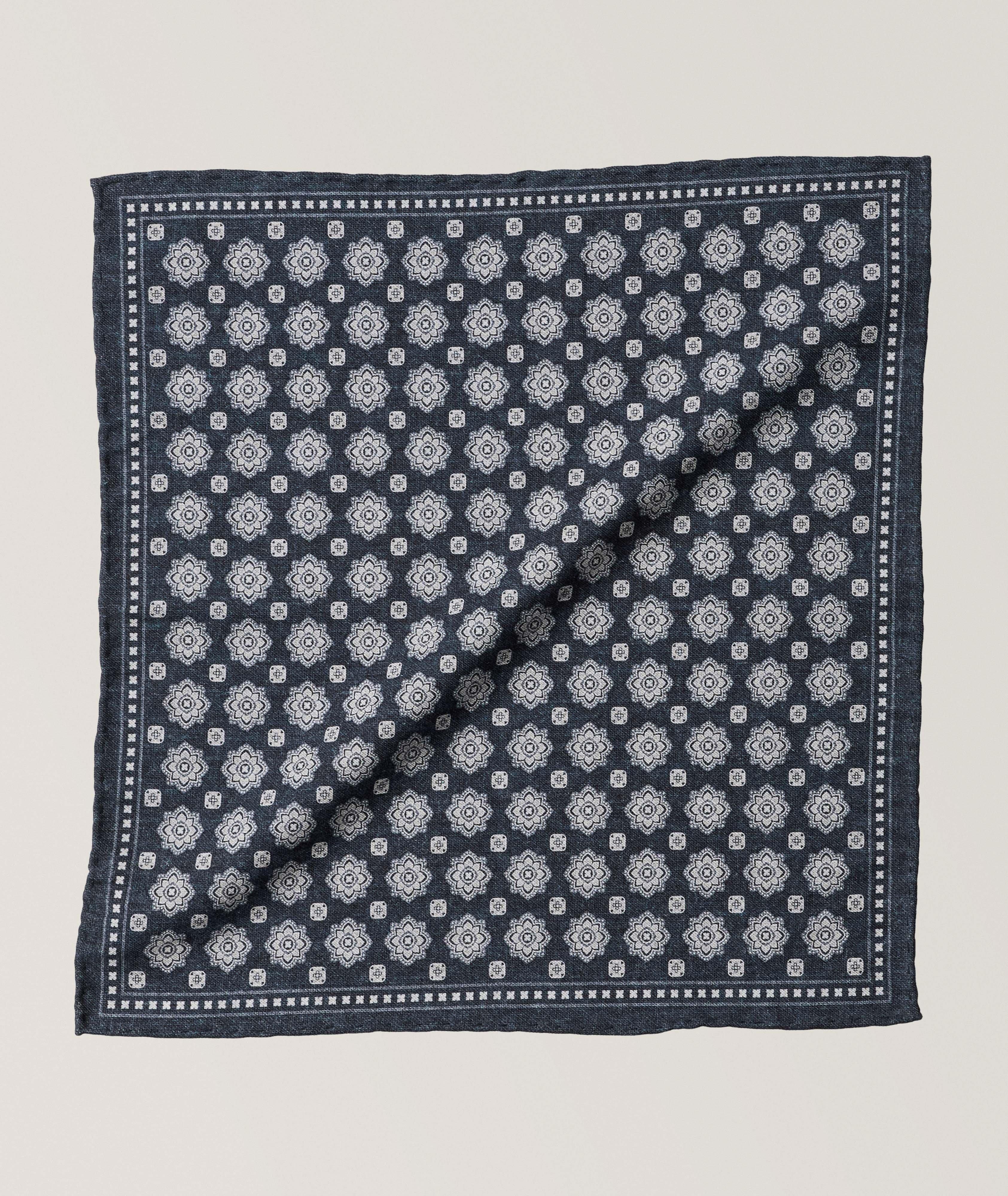Eleventy Medallion Wool-Cotton Pocket Square