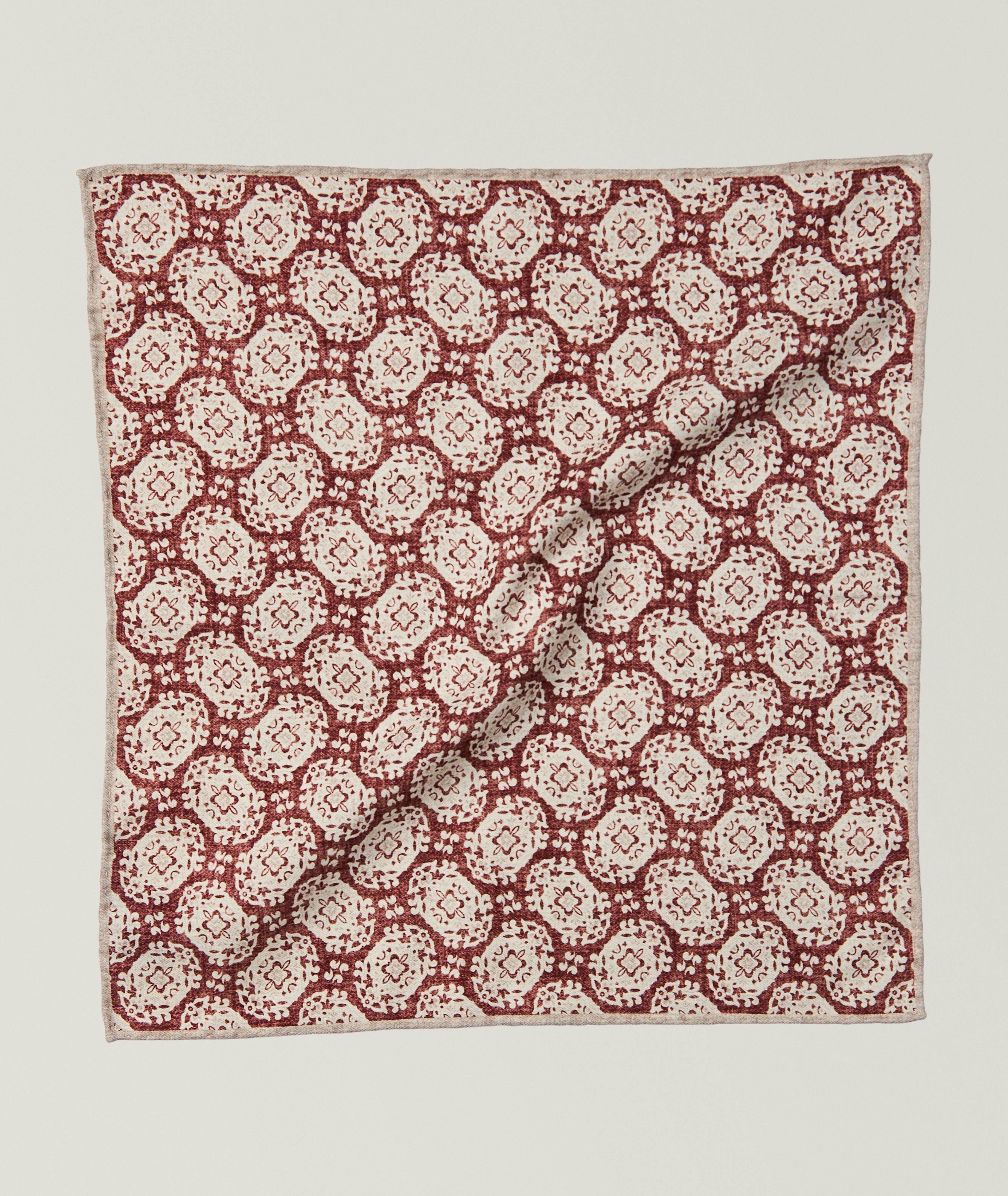 Eleventy Floral Medallion Wool-Cotton Pocket Square
