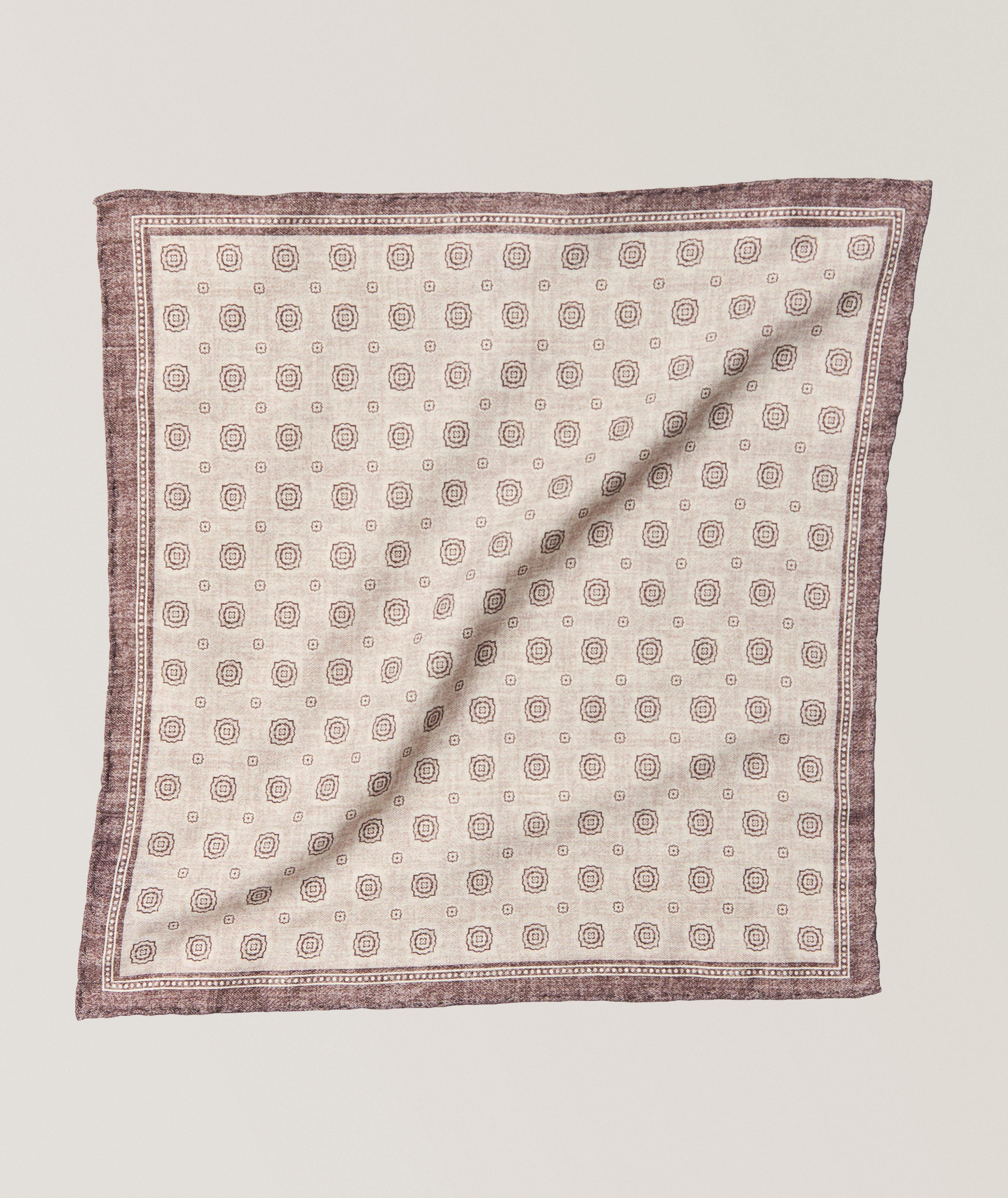 Eleventy Geometric Medallion Wool-Cotton Pocket Square