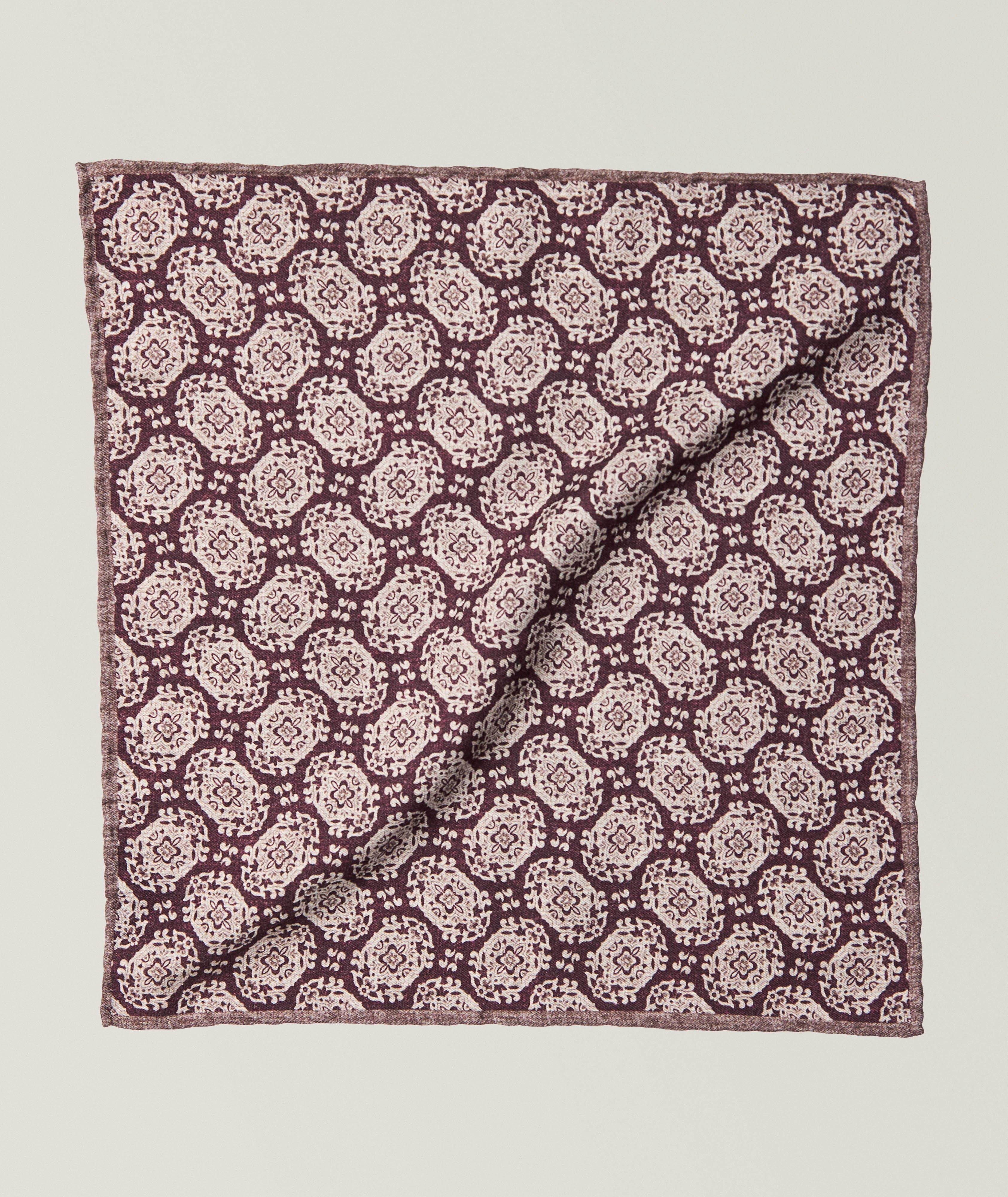 Eleventy Floral Medallion Wool-Cotton Pocket Square