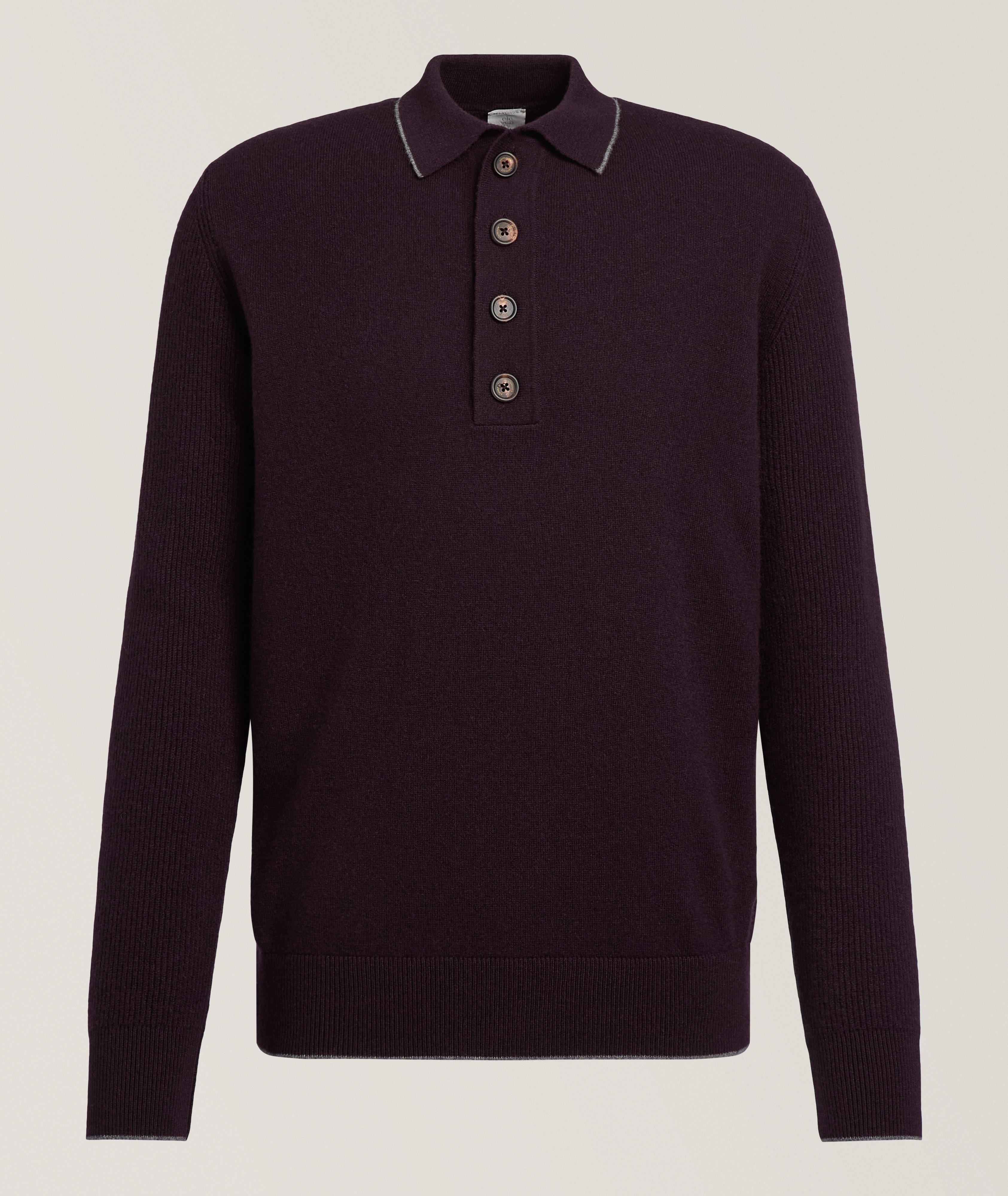 Eleventy Tipped Cashmere Polo Sweater 