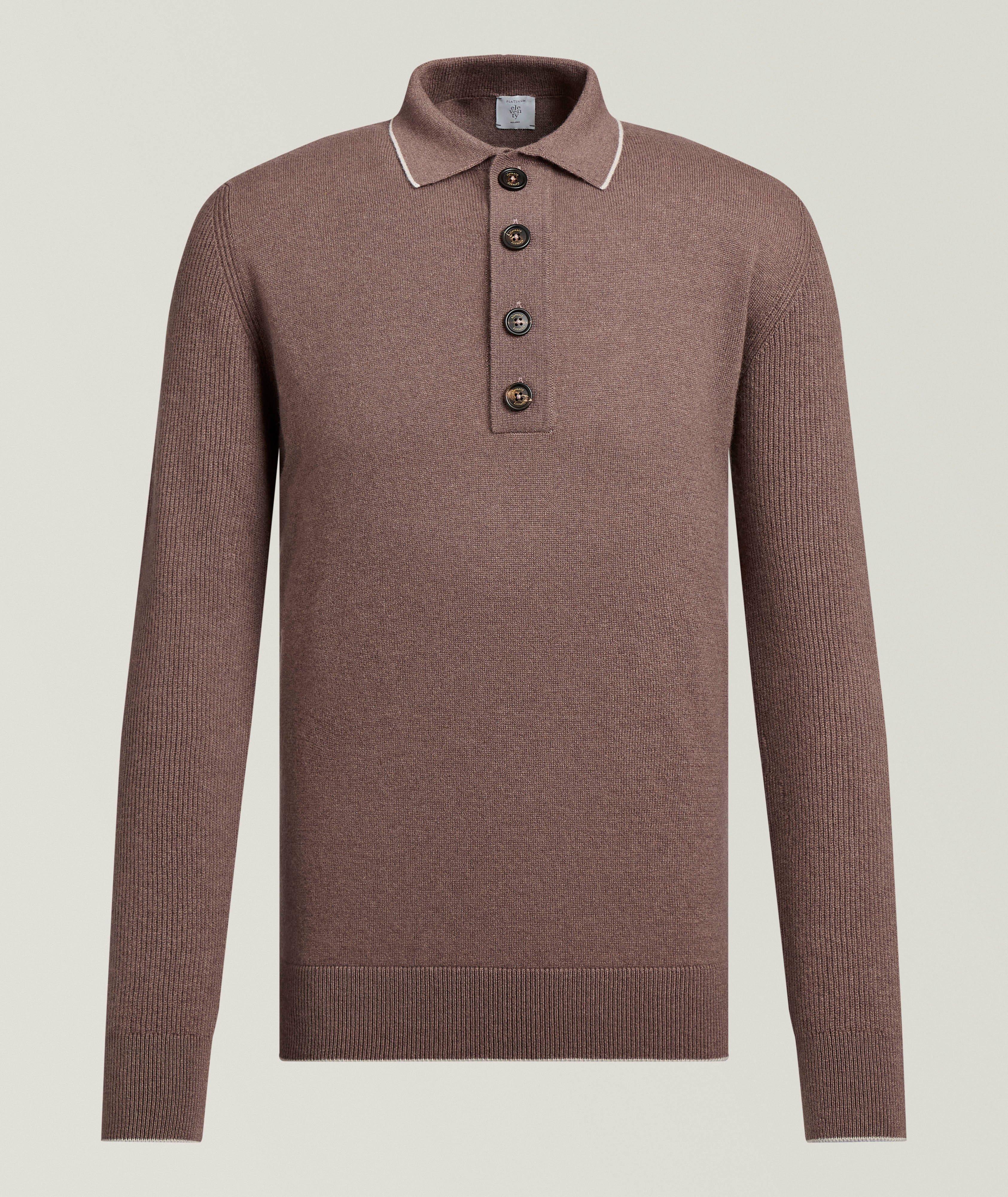 Eleventy Tipped Cashmere Polo Sweater 