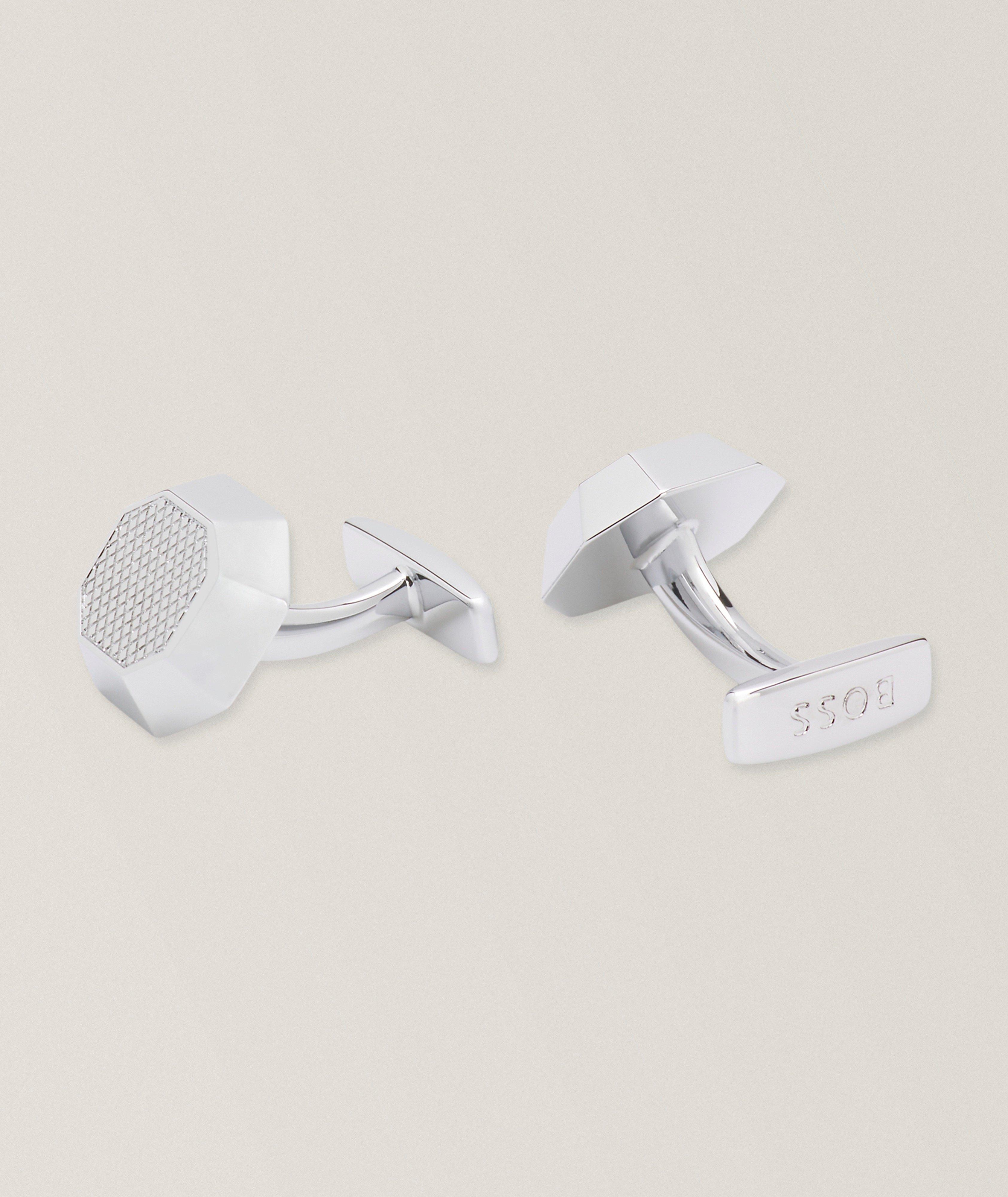 BOSS Boutons manchette argent texturés octogonaux