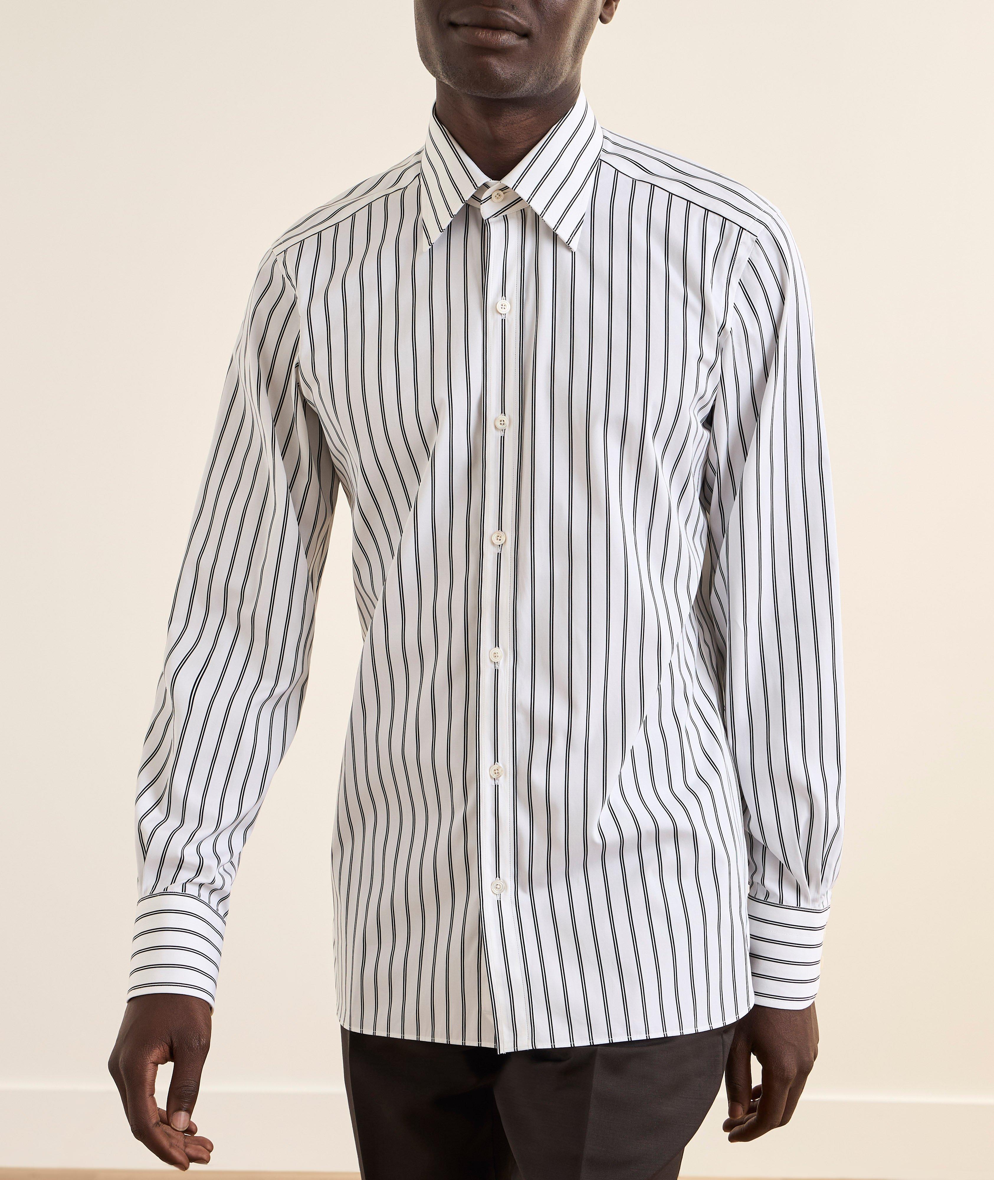 Slim-Fit Striped Cotton Dress Shirt image 1