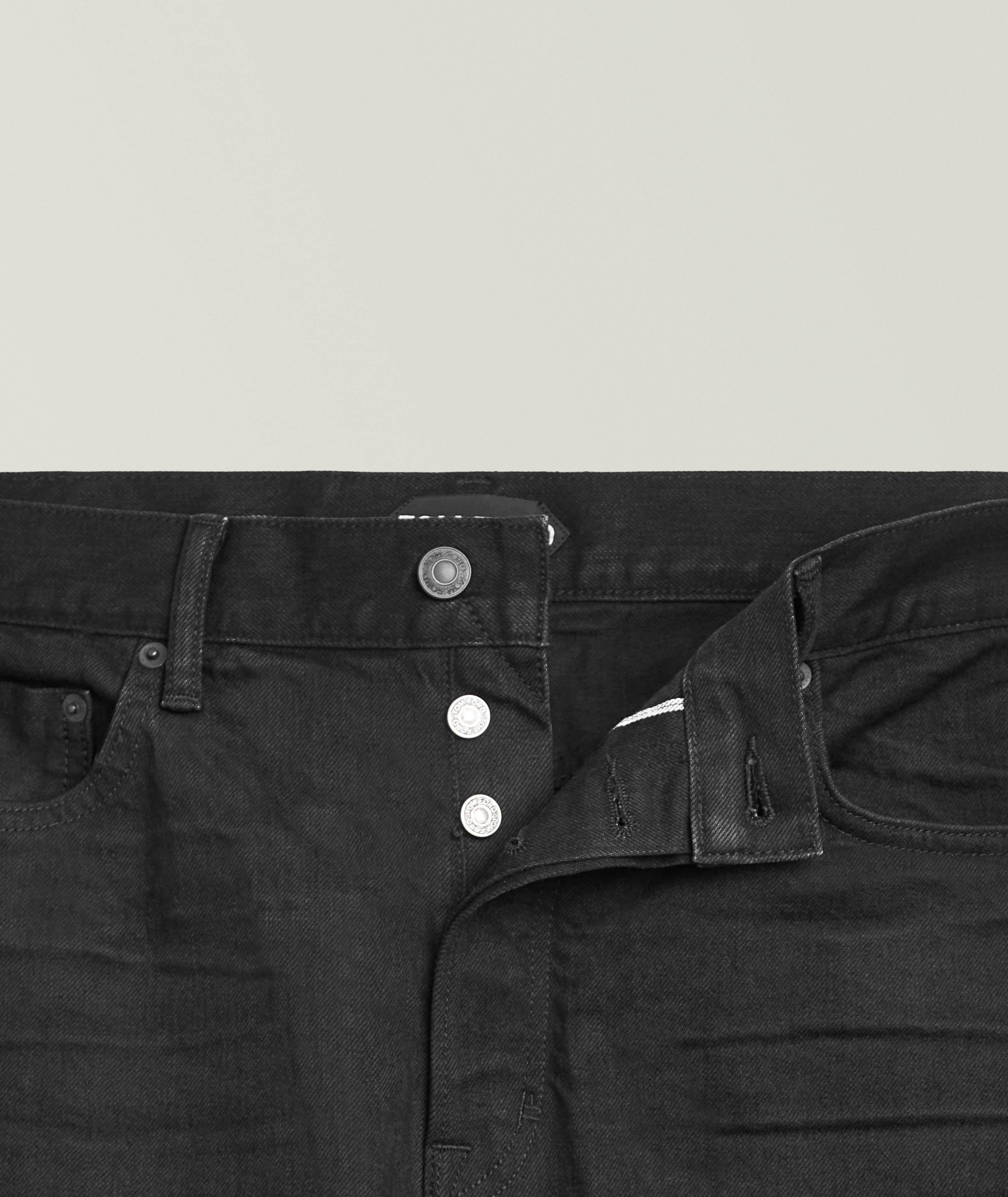 TF WASHED BLK STRETCH SELVEDGE DENIM STRAIGHT FIT image 1