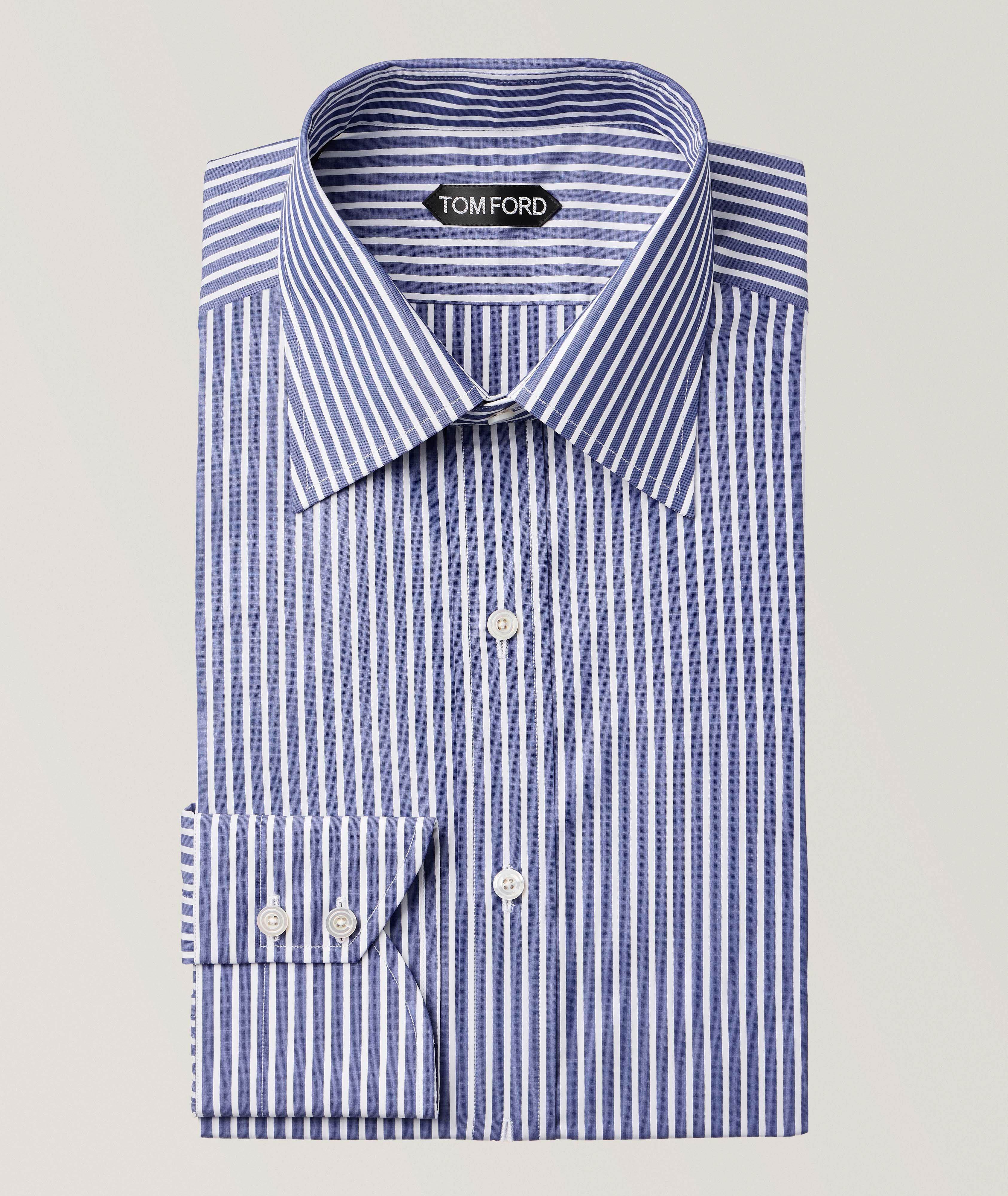 TOM FORD Ladder Stripe Cotton-Silk Dress Shirt | Dress Shirts